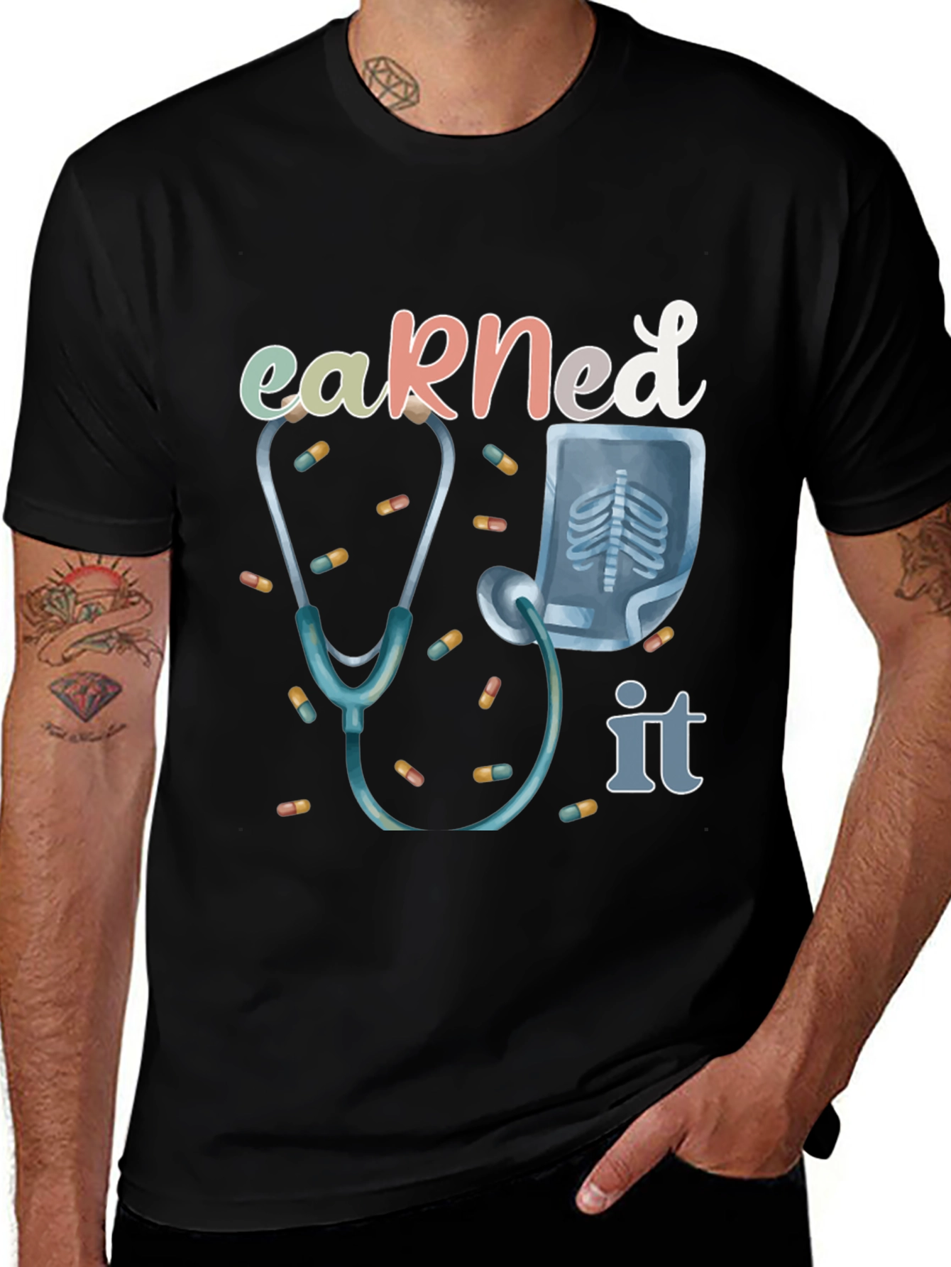 Variant 13 of Earned It Doctor T-Shirt - Stethoscope & X-Ray Graphic