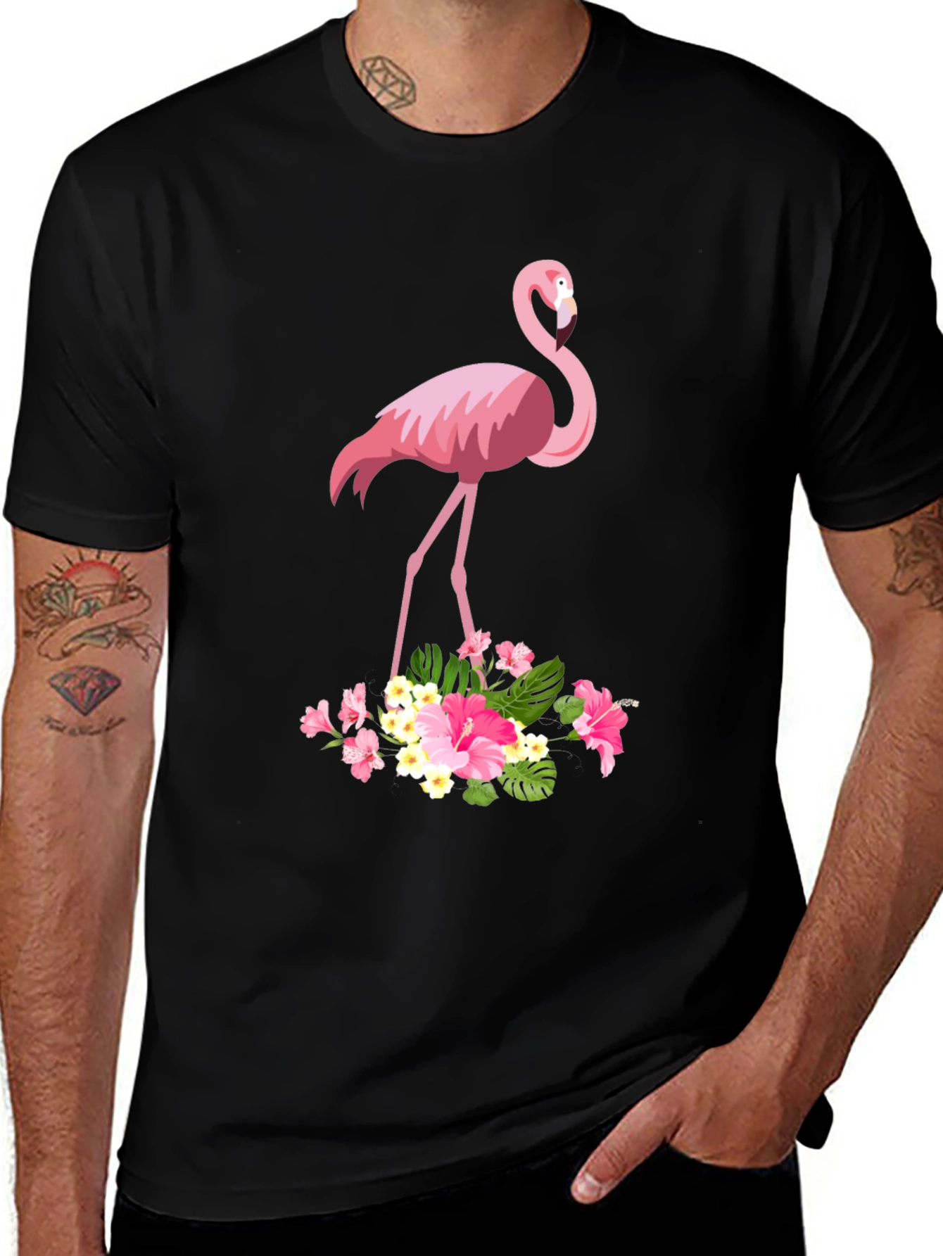 Variant 18 of Tropical Flamingo Graphic Tee - Black