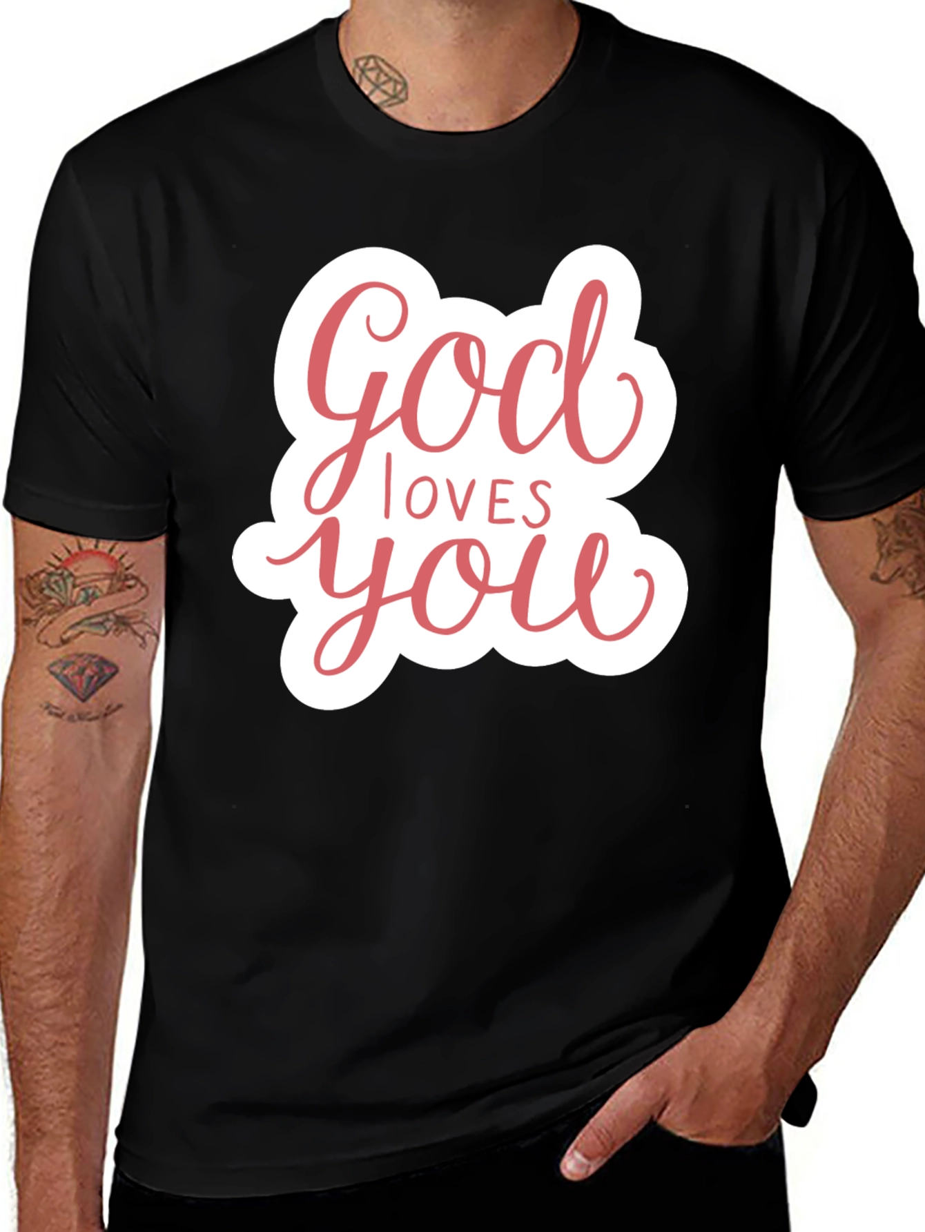 Variant 28 of God Loves You Graphic T-Shirt - Black