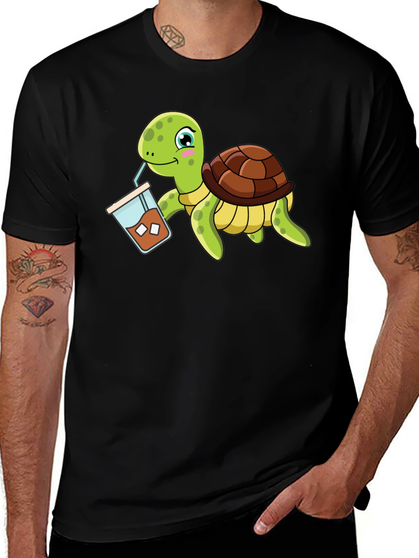 Variant 12 of Turtle Drinking Iced Coffee T-Shirt