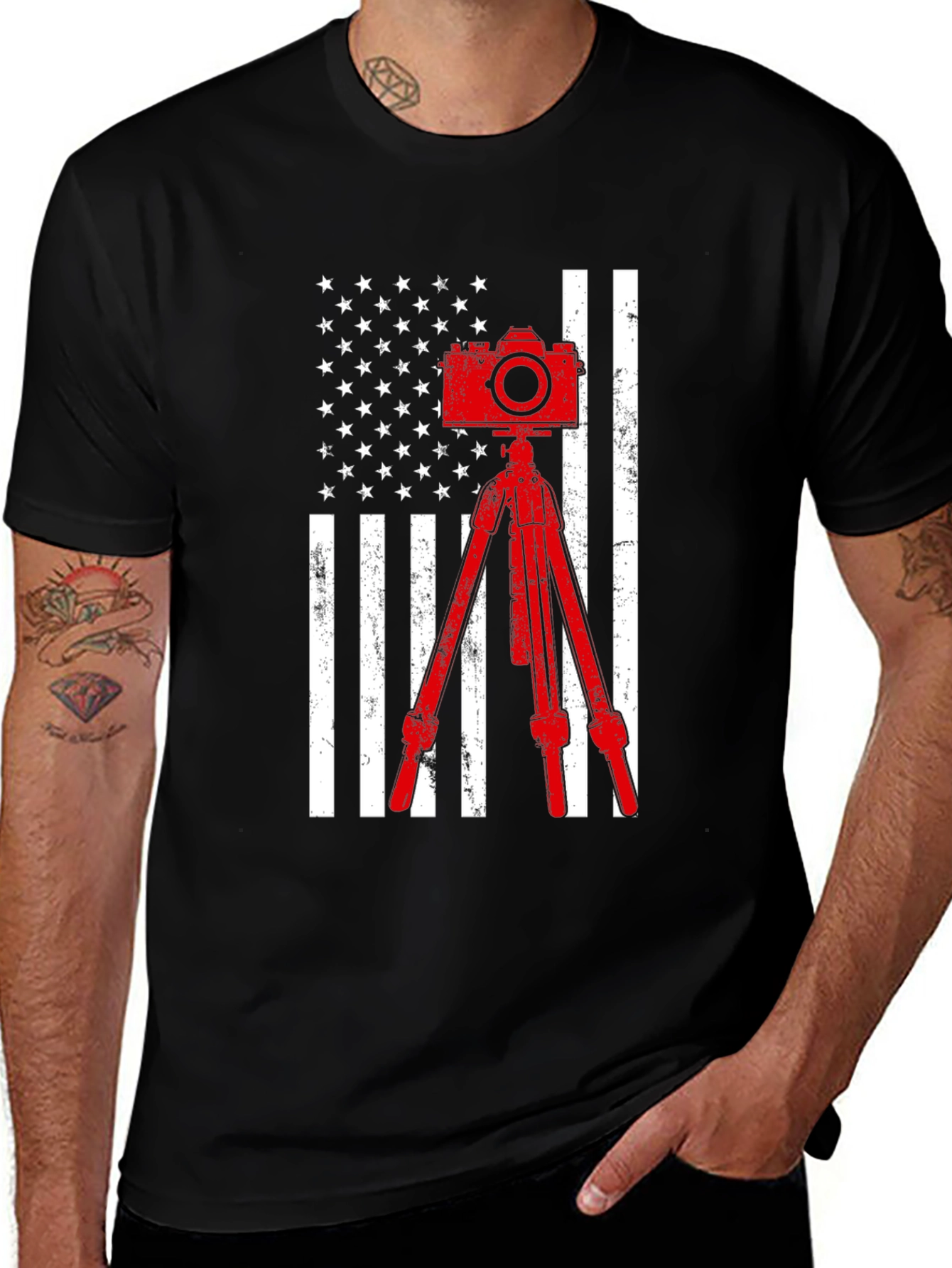 Variant 23 of Patriotic Photographer T-Shirt - Camera & American Flag