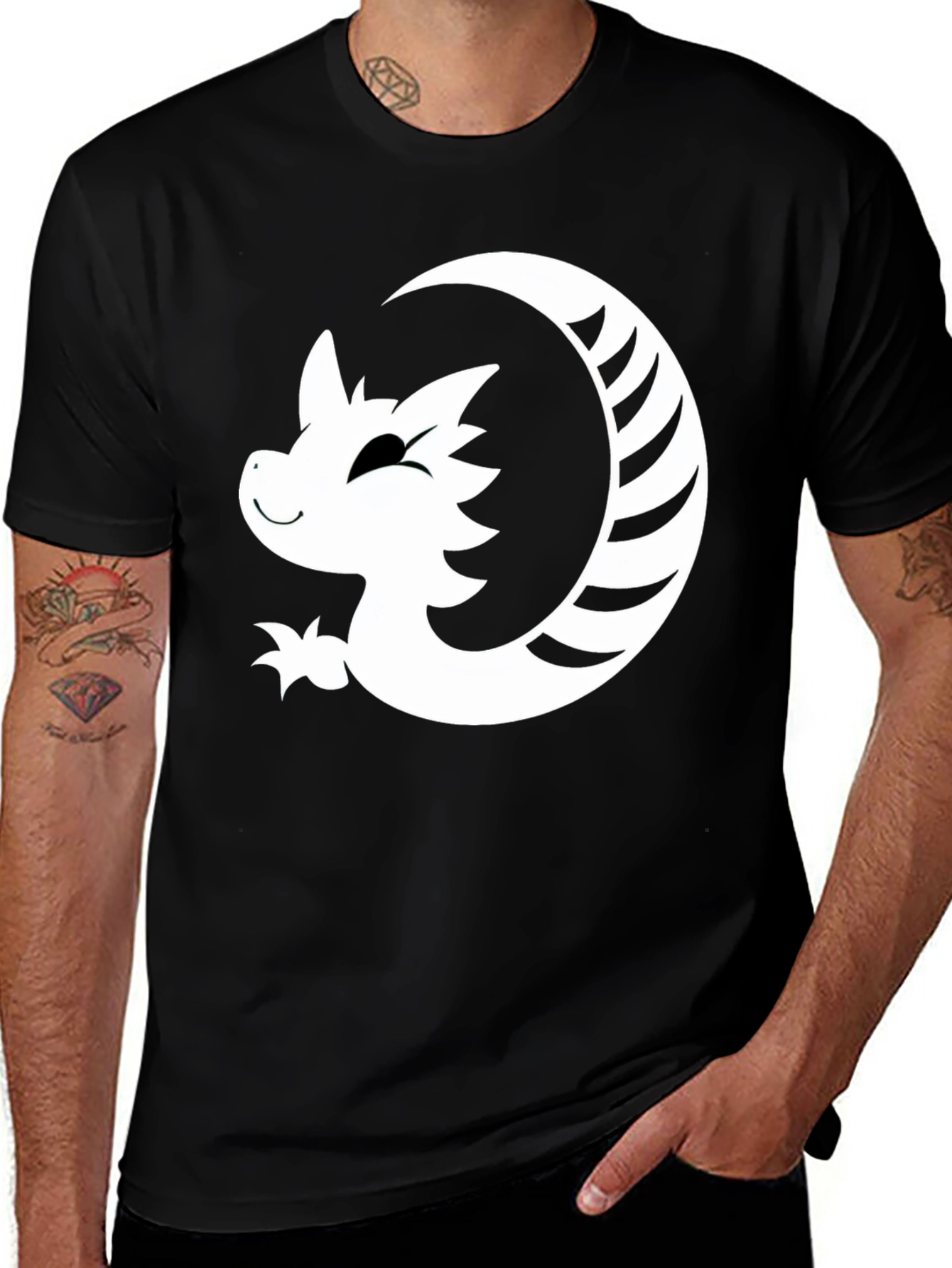 Variant 26 of Dragon Moon Graphic Tee - Black Cotton Blend T-Shirt