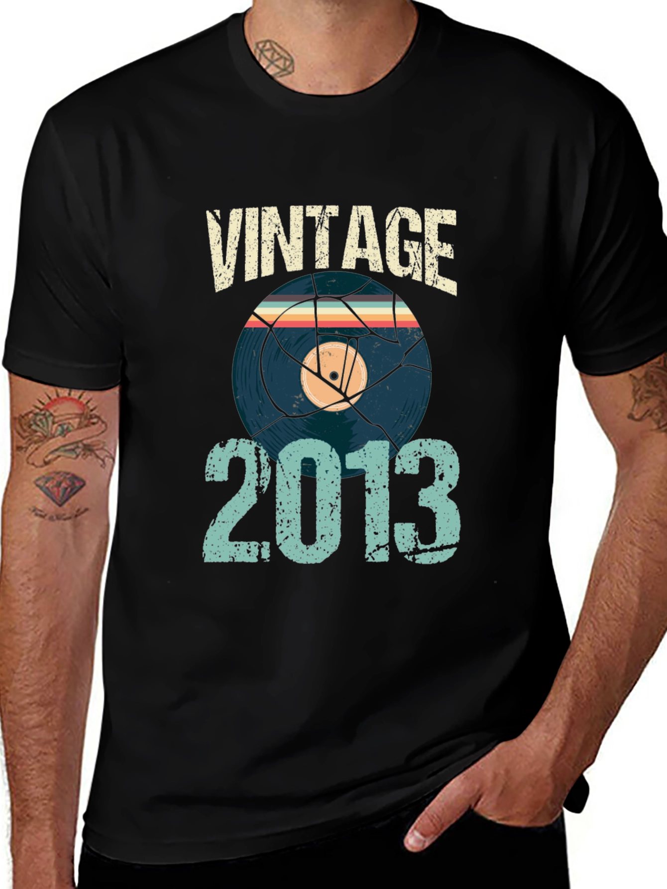 Vintage 2013 Graphic Tee - Broken Vinyl Record Design