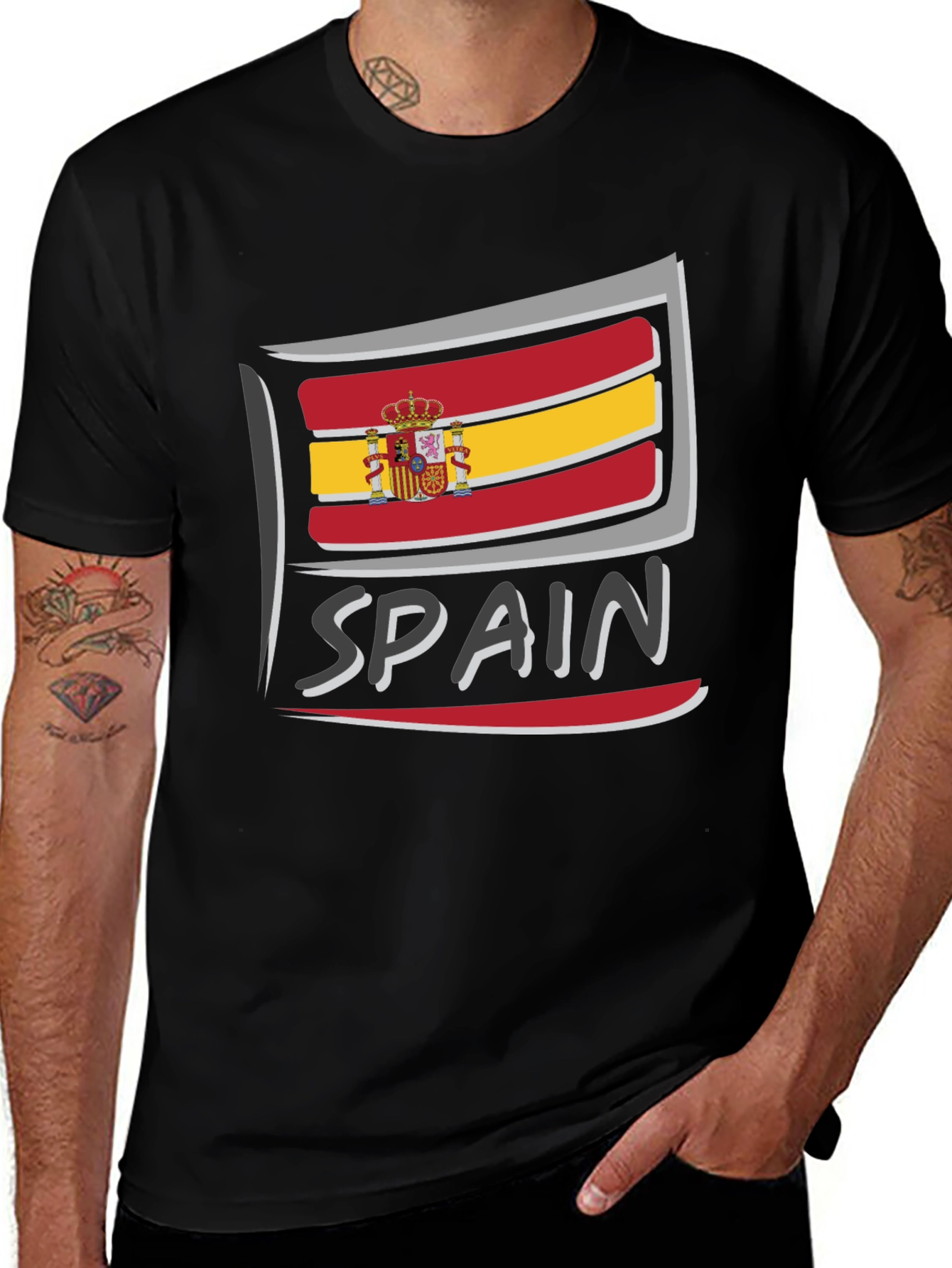Spain Flag T-Shirt - Black Graphic Tee
