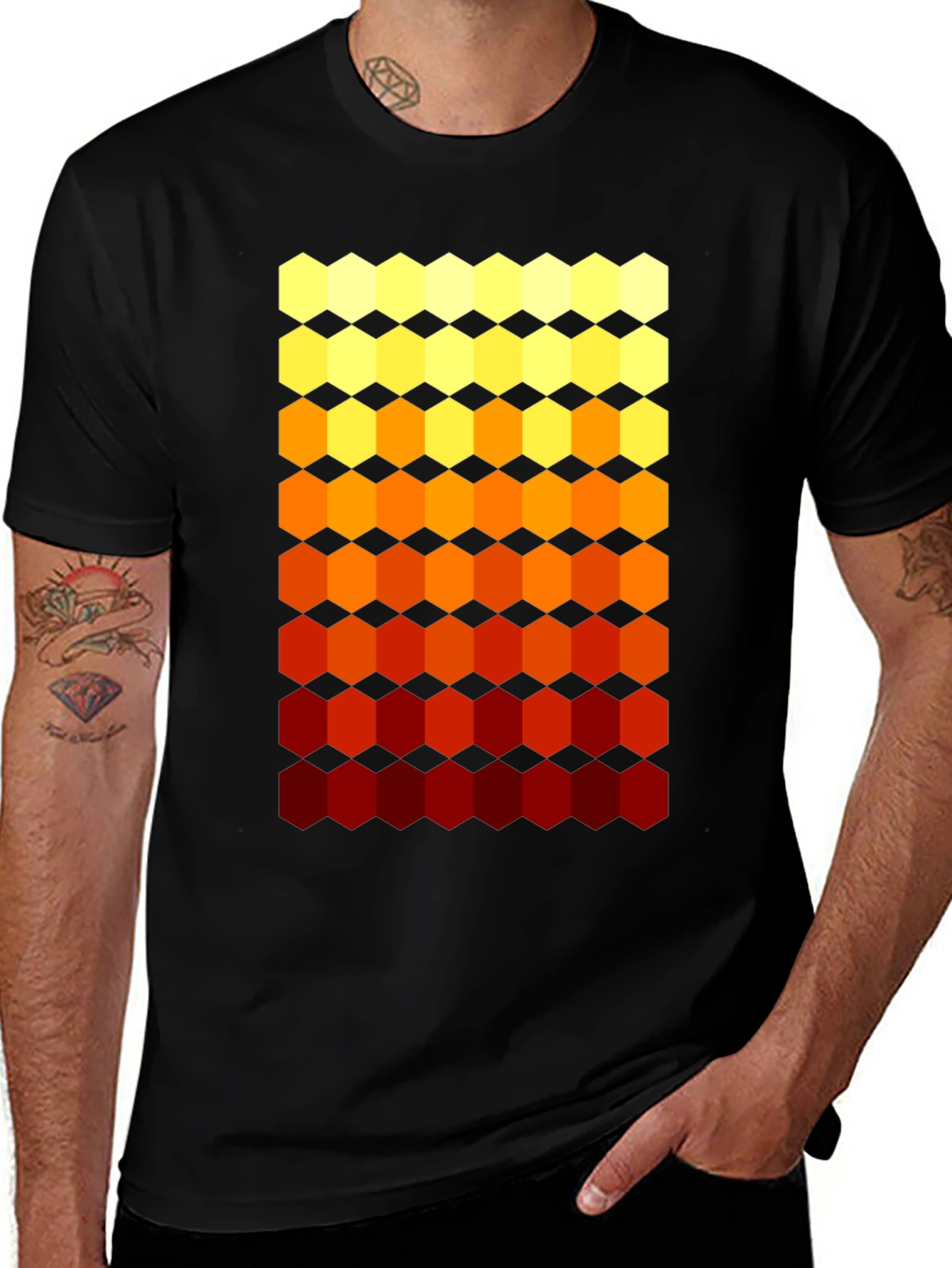 Variant 6 of Geometric Ombre Hexagon Graphic Tee - Casual Style