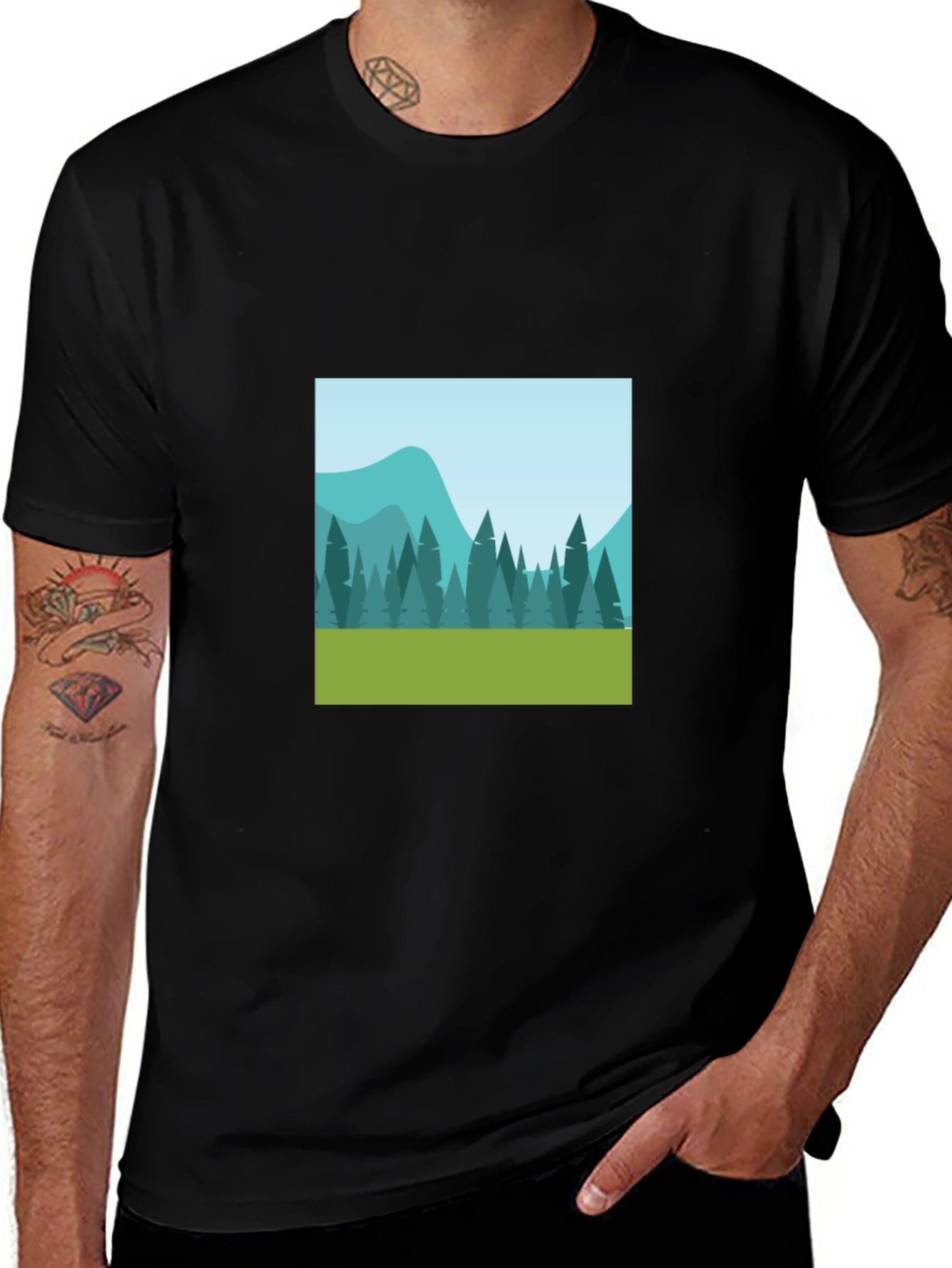Variant 22 of Nature Scene Graphic Tee - Black Cotton Comfort