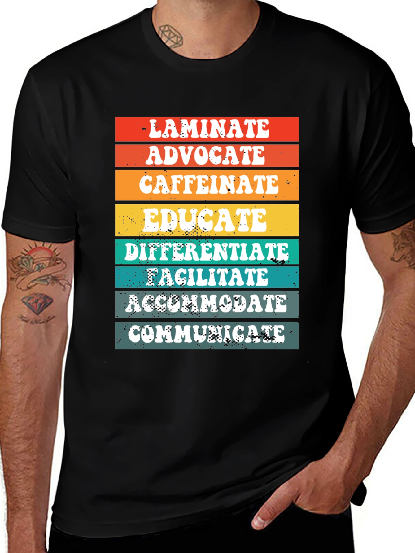 Variant 24 of Teacher Life Tee: Laminate, Advocate, Caffeinate, Educate