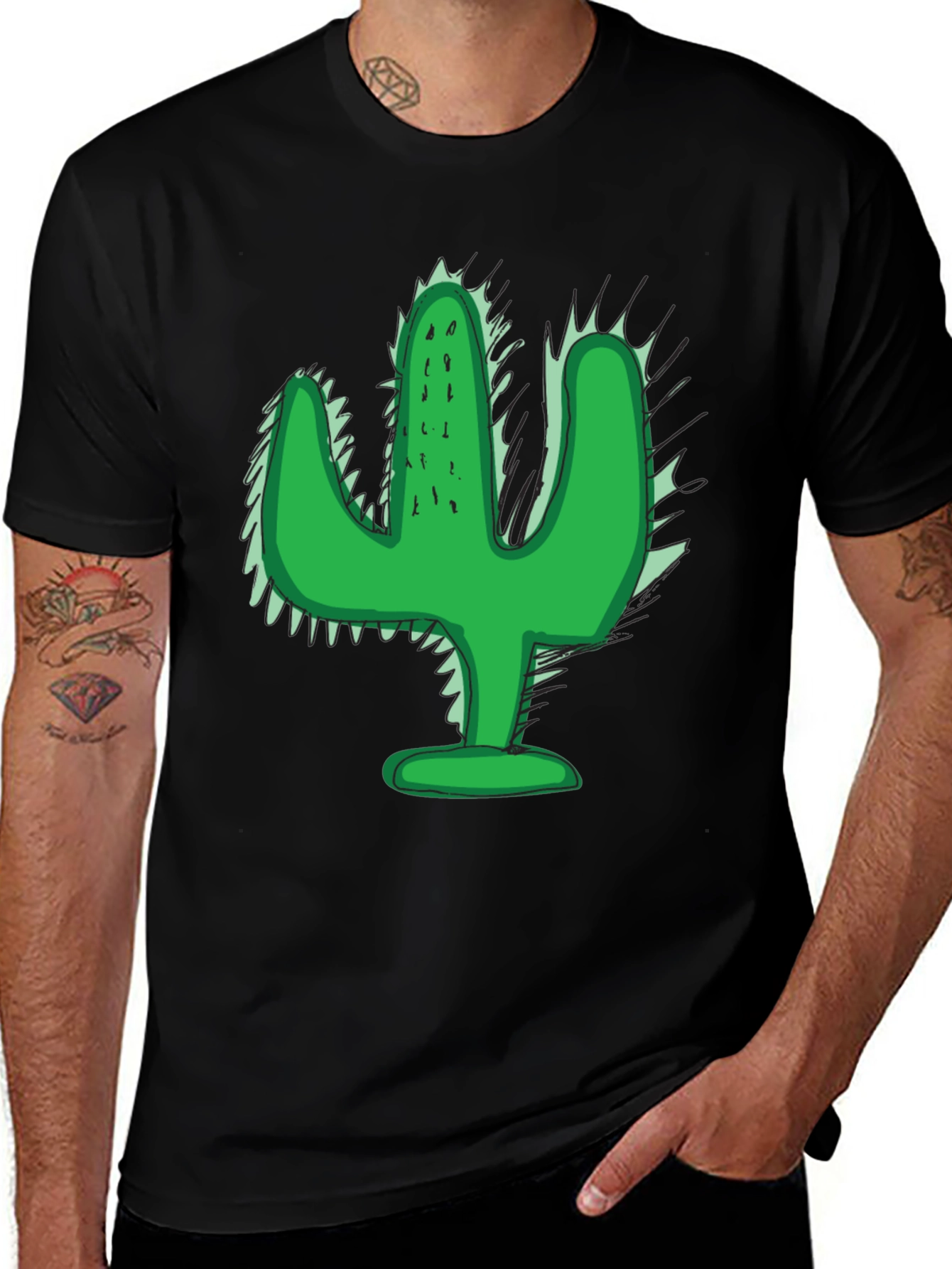 Variant 20 of Cactus Graphic Tee - Trendy Black T-Shirt