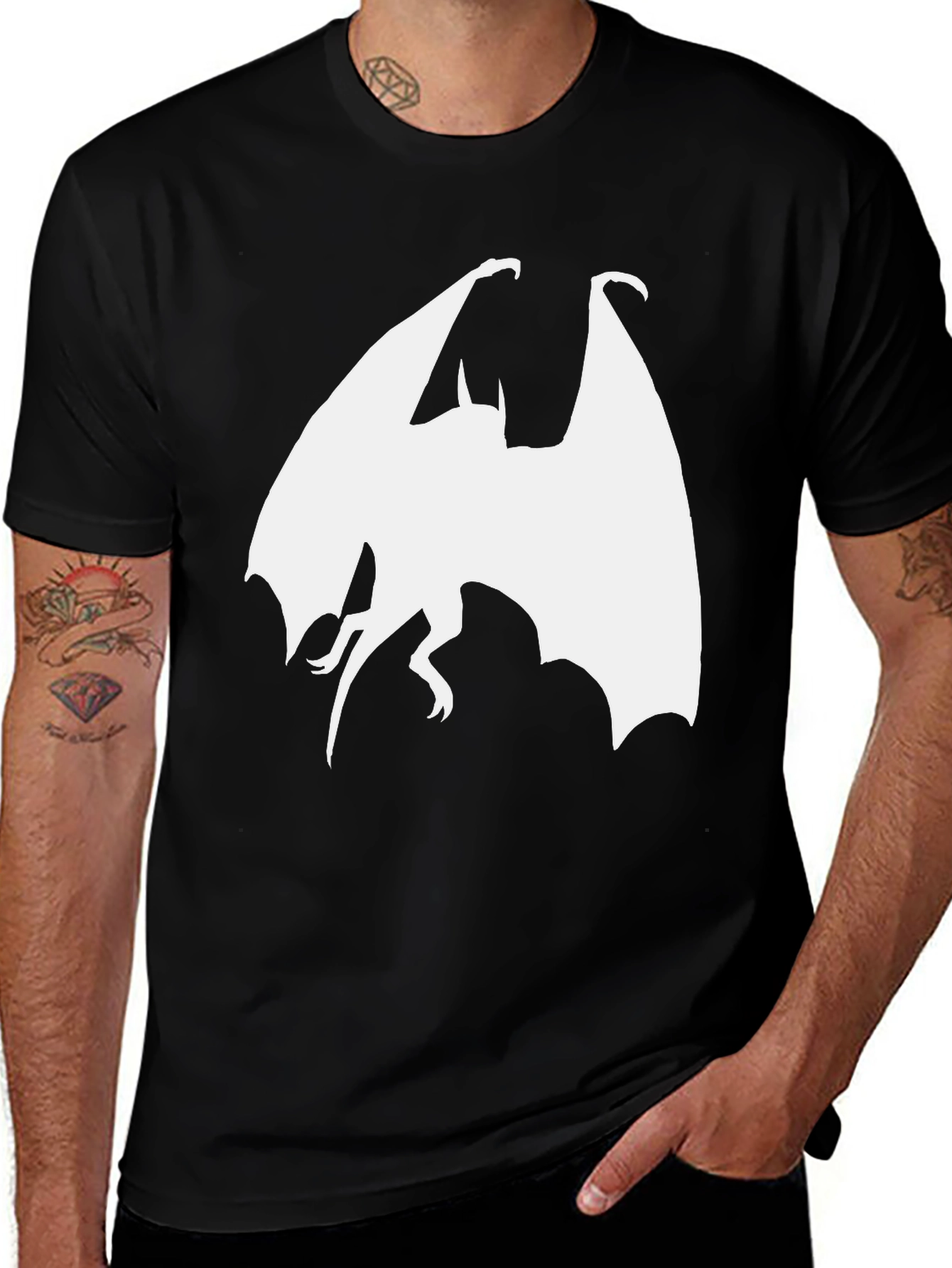 Variant 15 of Bat Graphic Tee - Men's Black T-Shirt