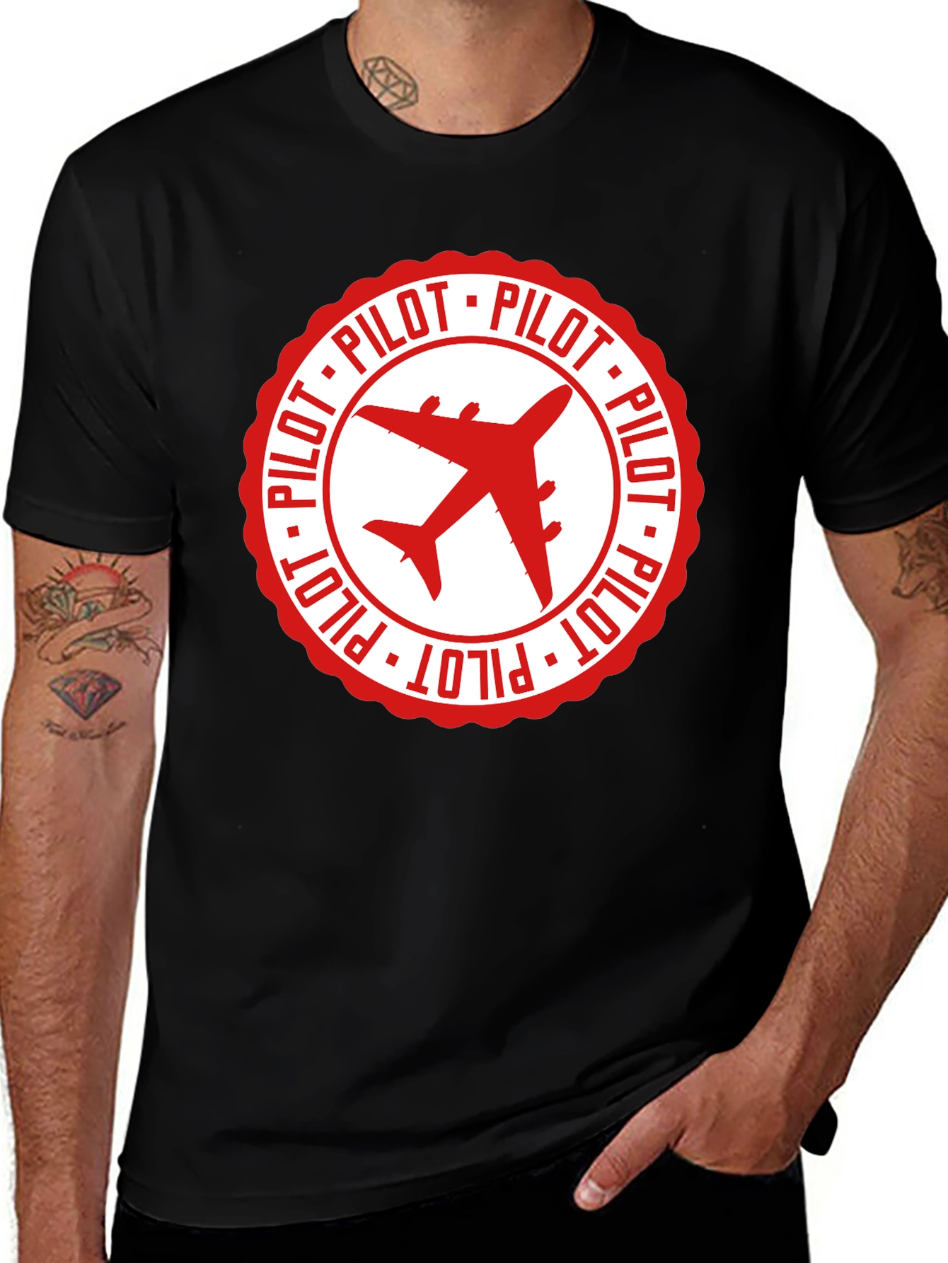 Variant 7 of Pilot Airplane Graphic Black T-Shirt