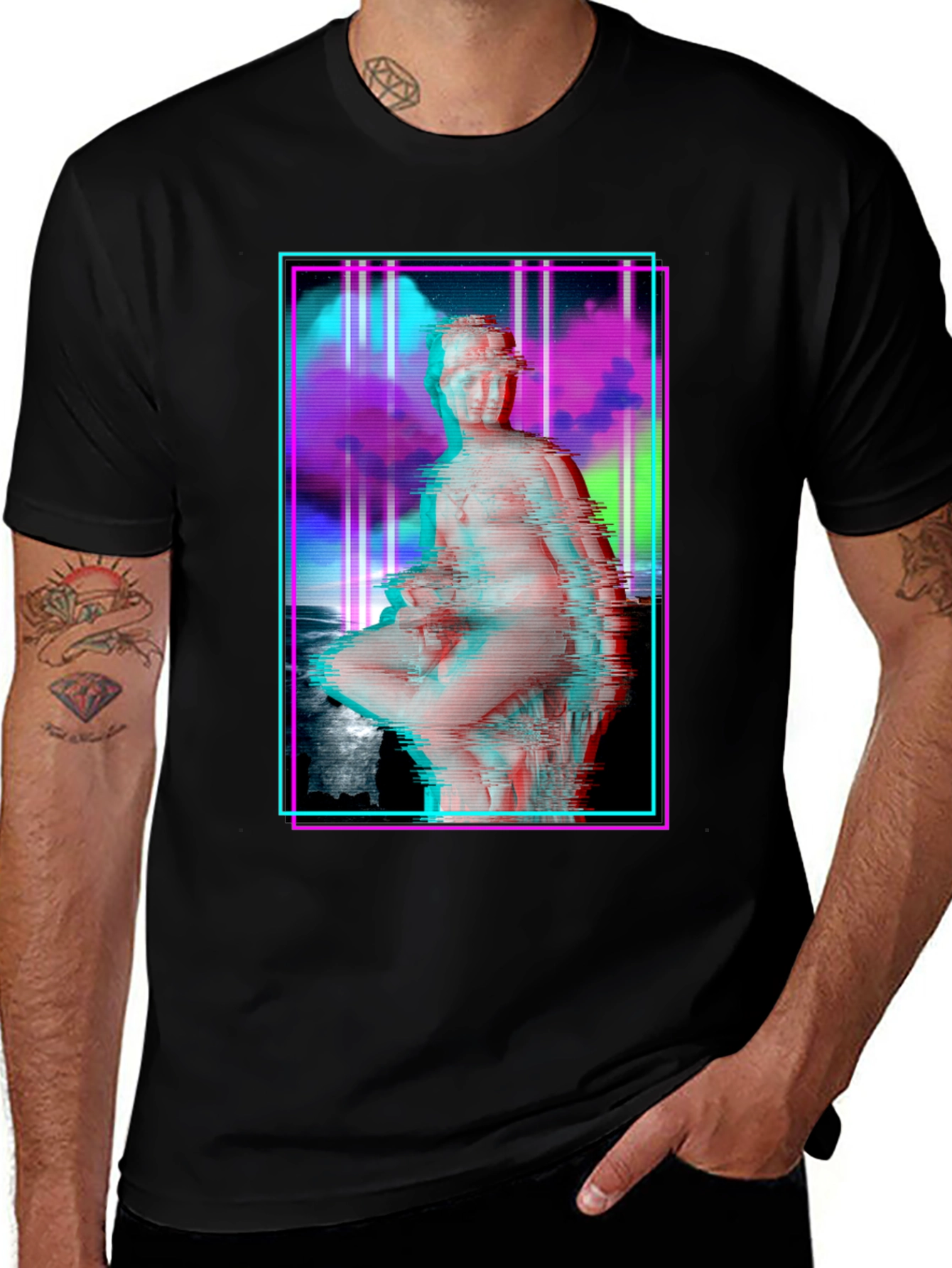Glitch Art Statue T-Shirt - Vaporwave Style