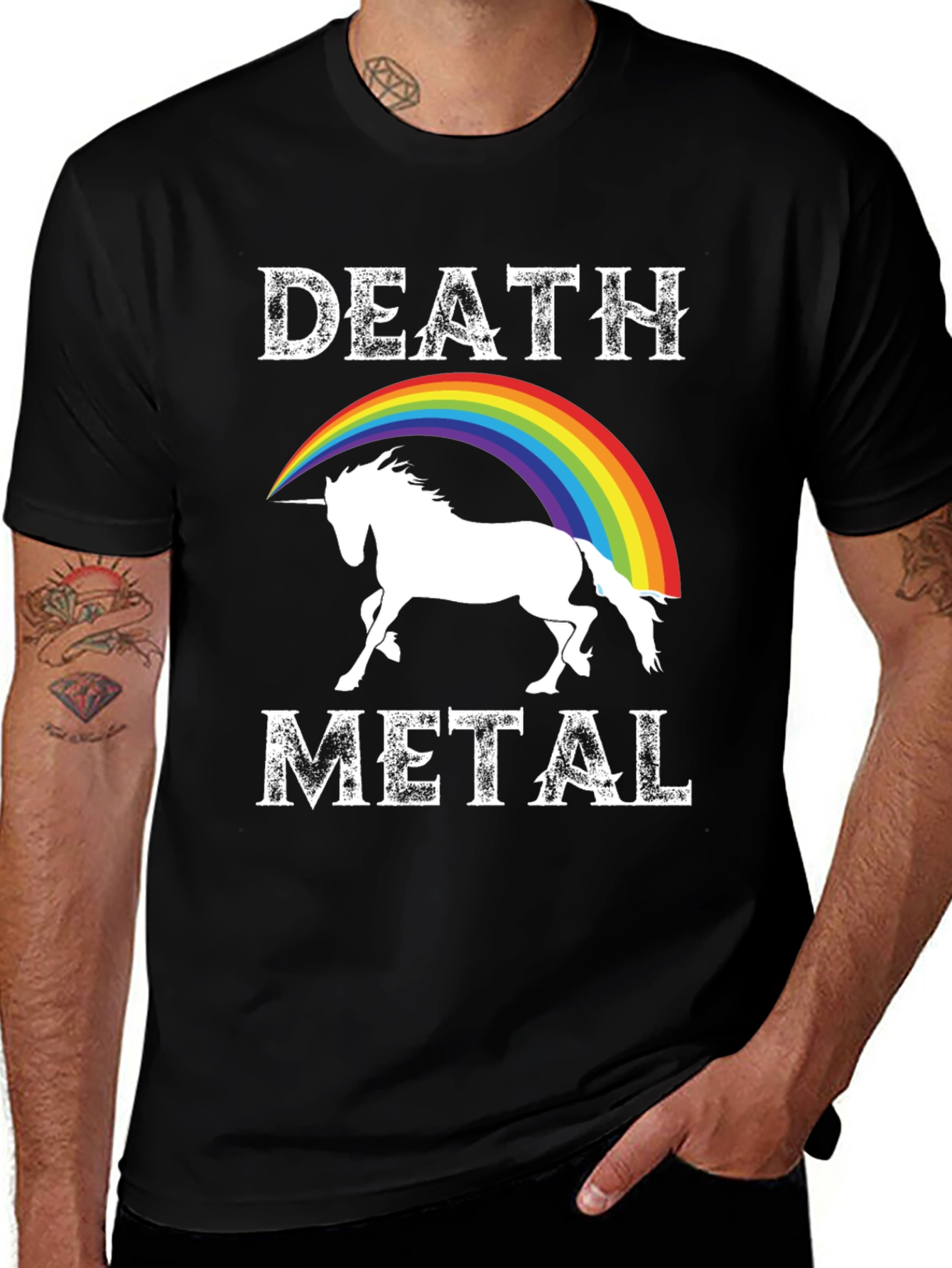 Death Metal Unicorn Rainbow Graphic Tee