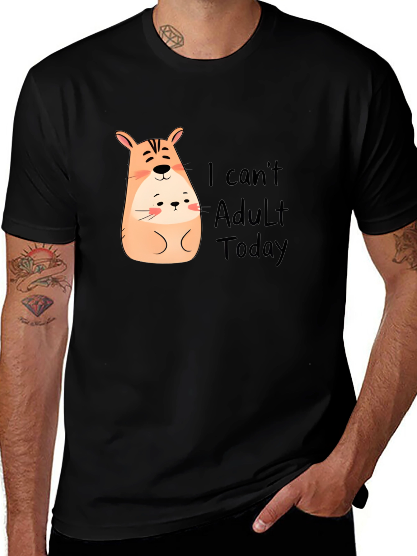 Variant 19 of Cute Hamster 'I Can't Adult Today' Black T-Shirt