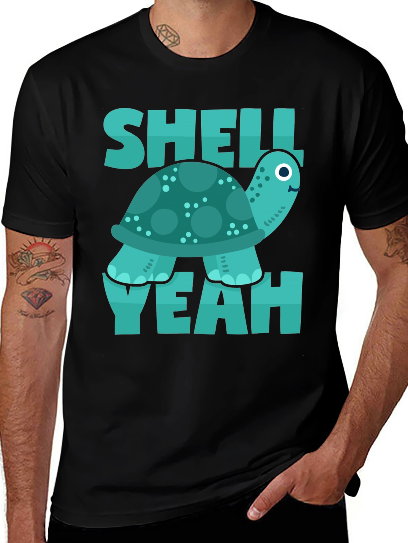 Variant 8 of Shell Yeah Turtle T-Shirt - Black Cotton Graphic Tee