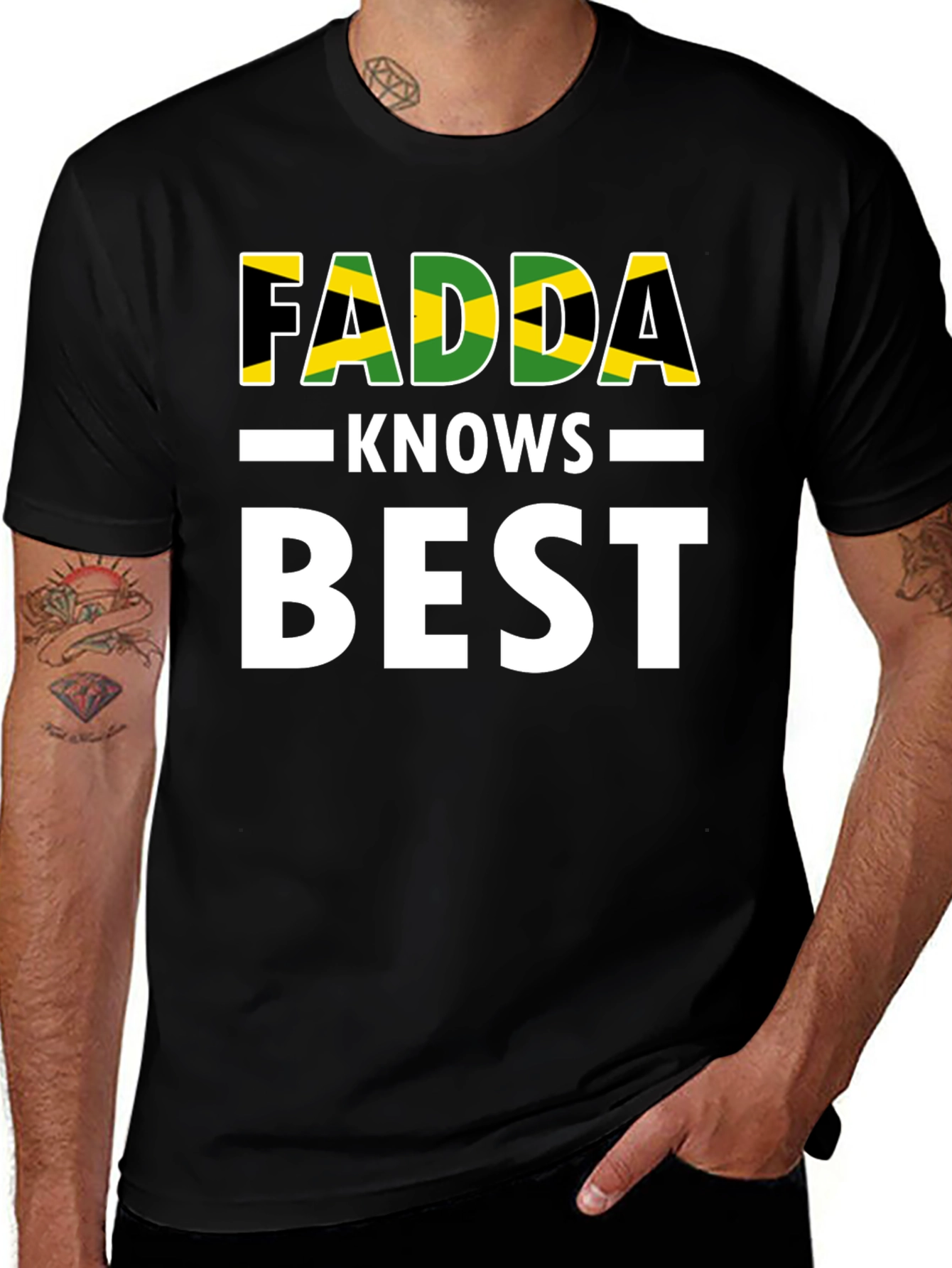 Fadda Knows Best T-Shirt - Jamaican Pride Black Tee