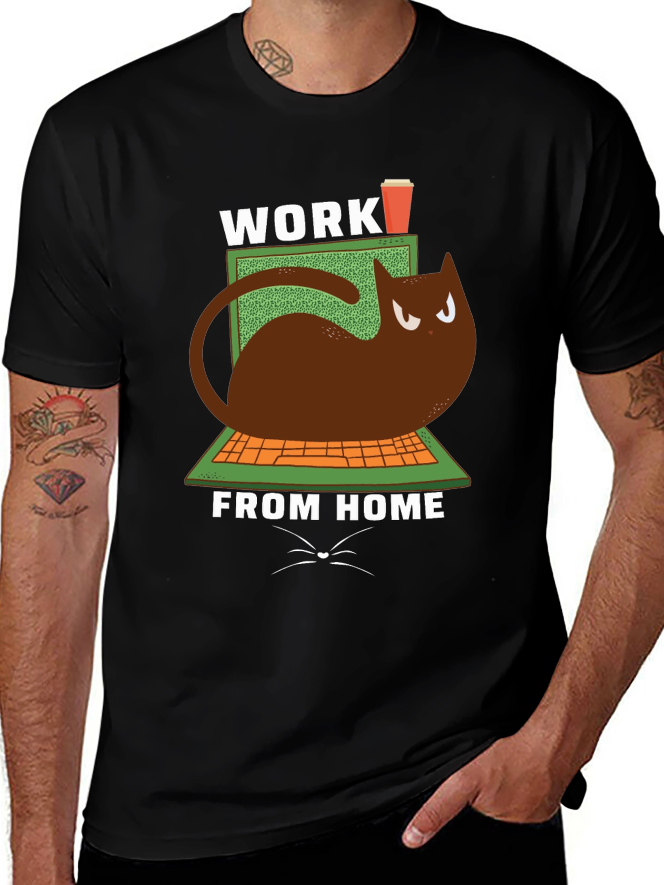 Work From Home Cat T-Shirt - Funny Graphic Tee