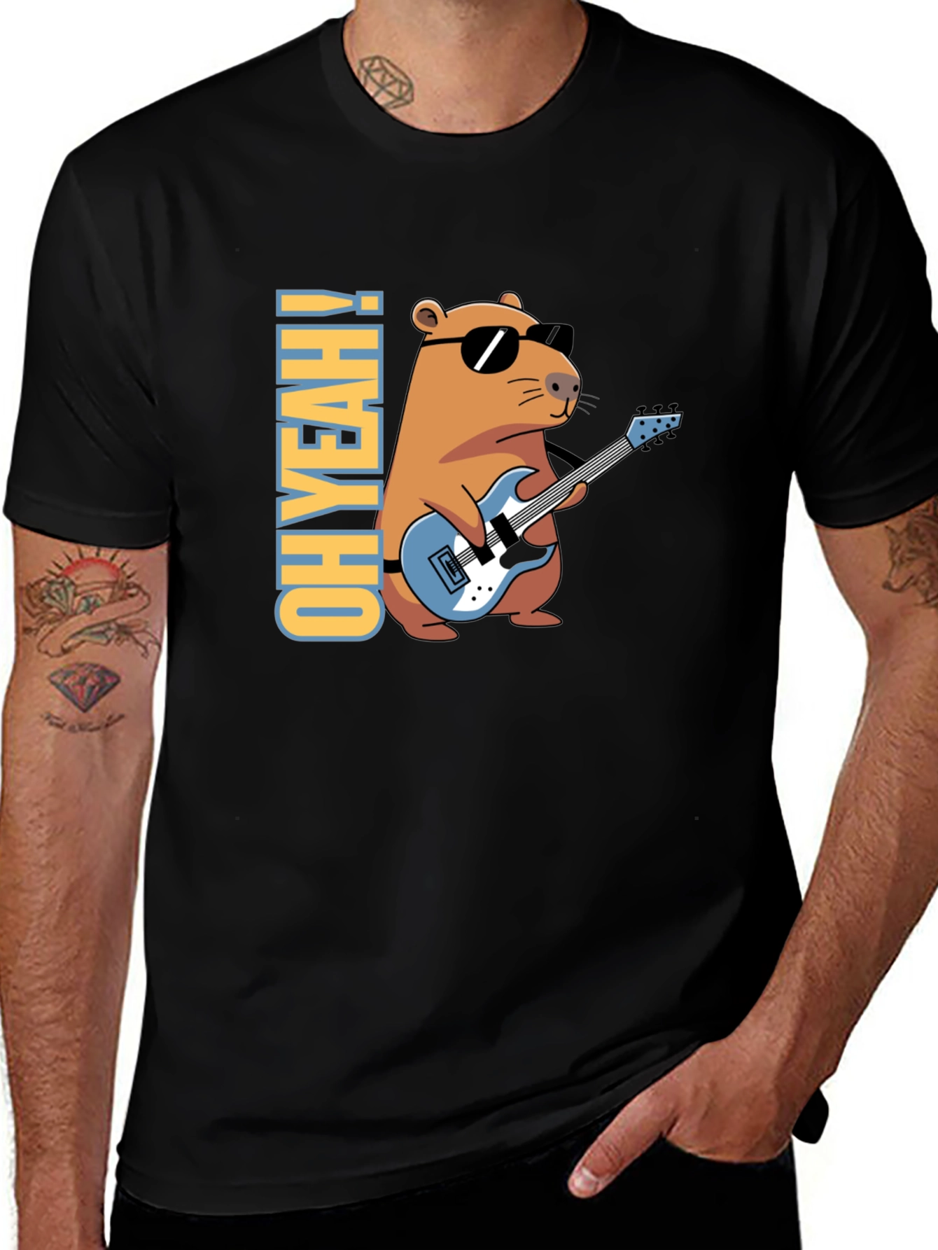 Variant 20 of Cool Capybara Guitarist T-Shirt - Oh Yeah!
