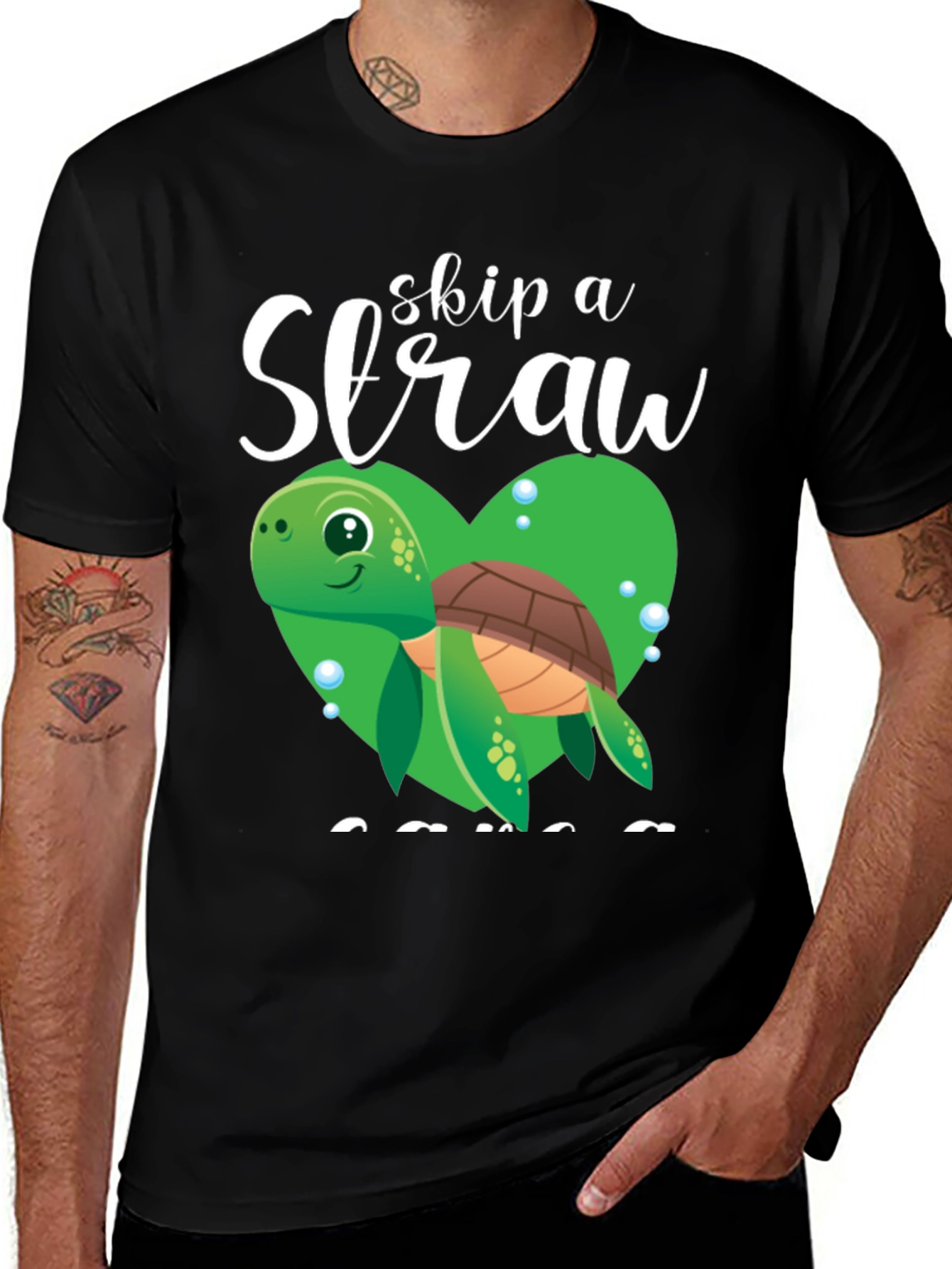 Variant 11 of Skip a Straw Save Turtles Tee - Black Cotton T-Shirt