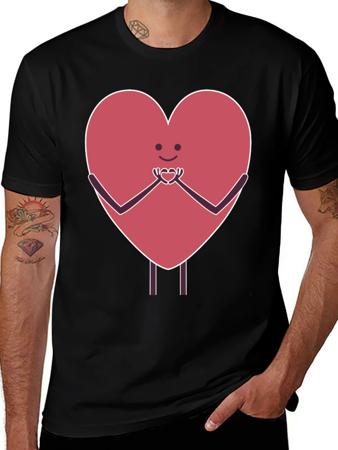 Variant 10 of Heart Character Graphic Tee - Black Cotton Blend Shirt