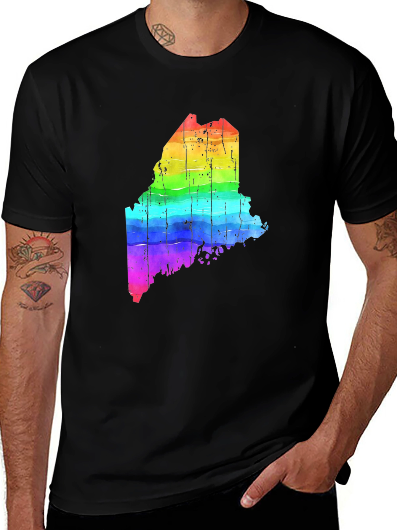 Maine Pride T-Shirt - Rainbow State Outline
