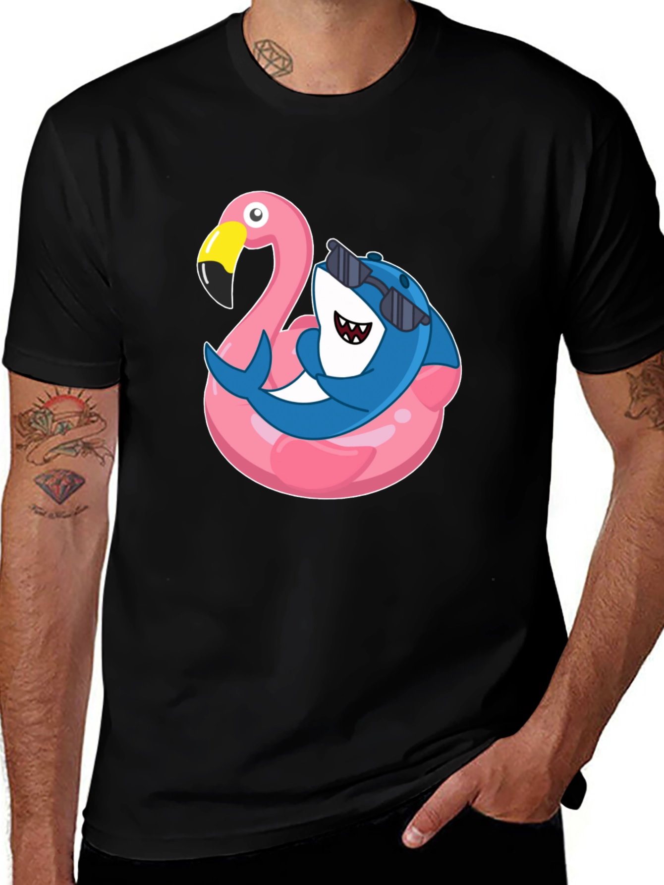 Variant 12 of Shark on Flamingo Float T-Shirt