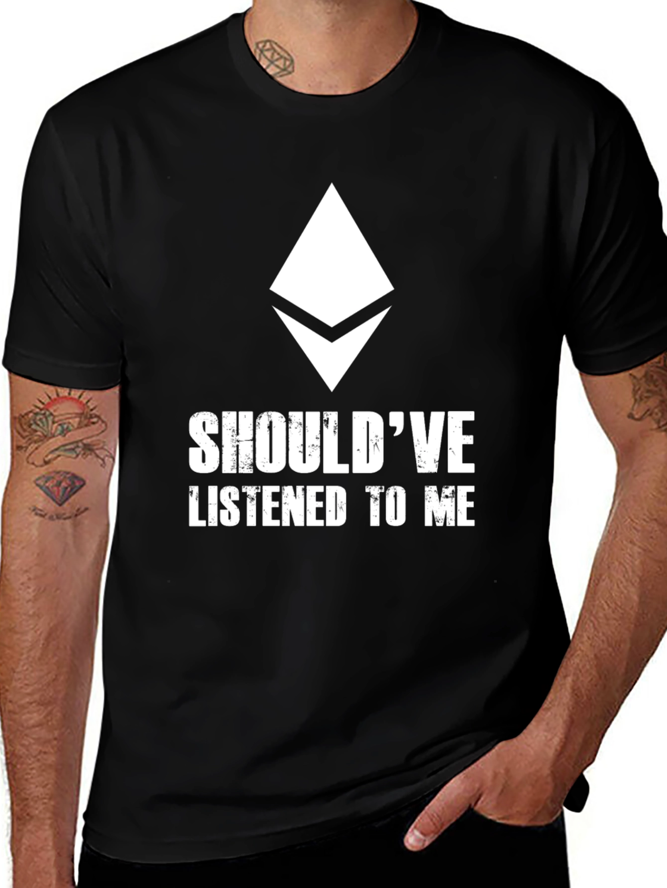 Variant 21 of Crypto Ethereum 'Should've Listened' Black T-Shirt
