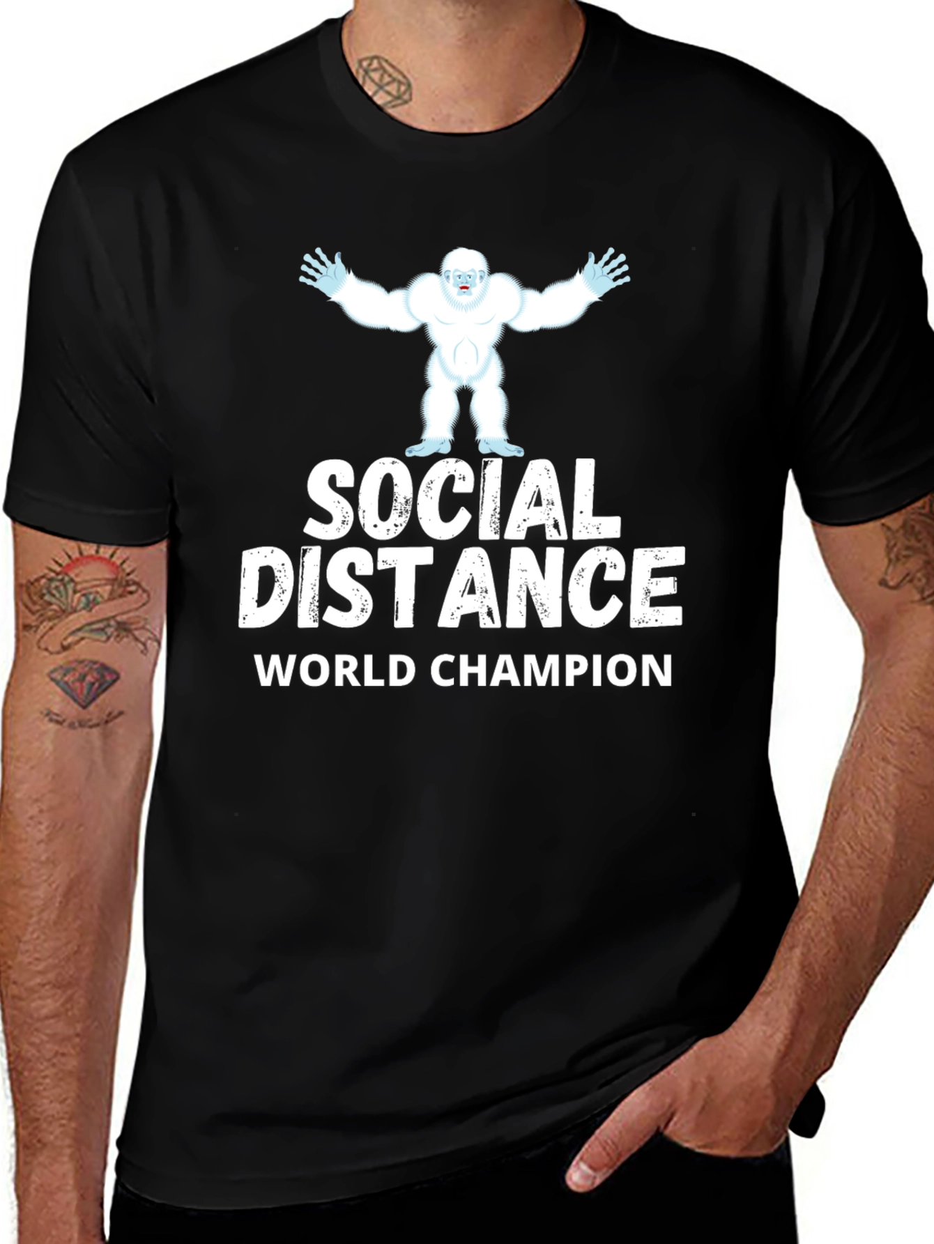 Variant 12 of Social Distance World Champion Yeti Black T-Shirt