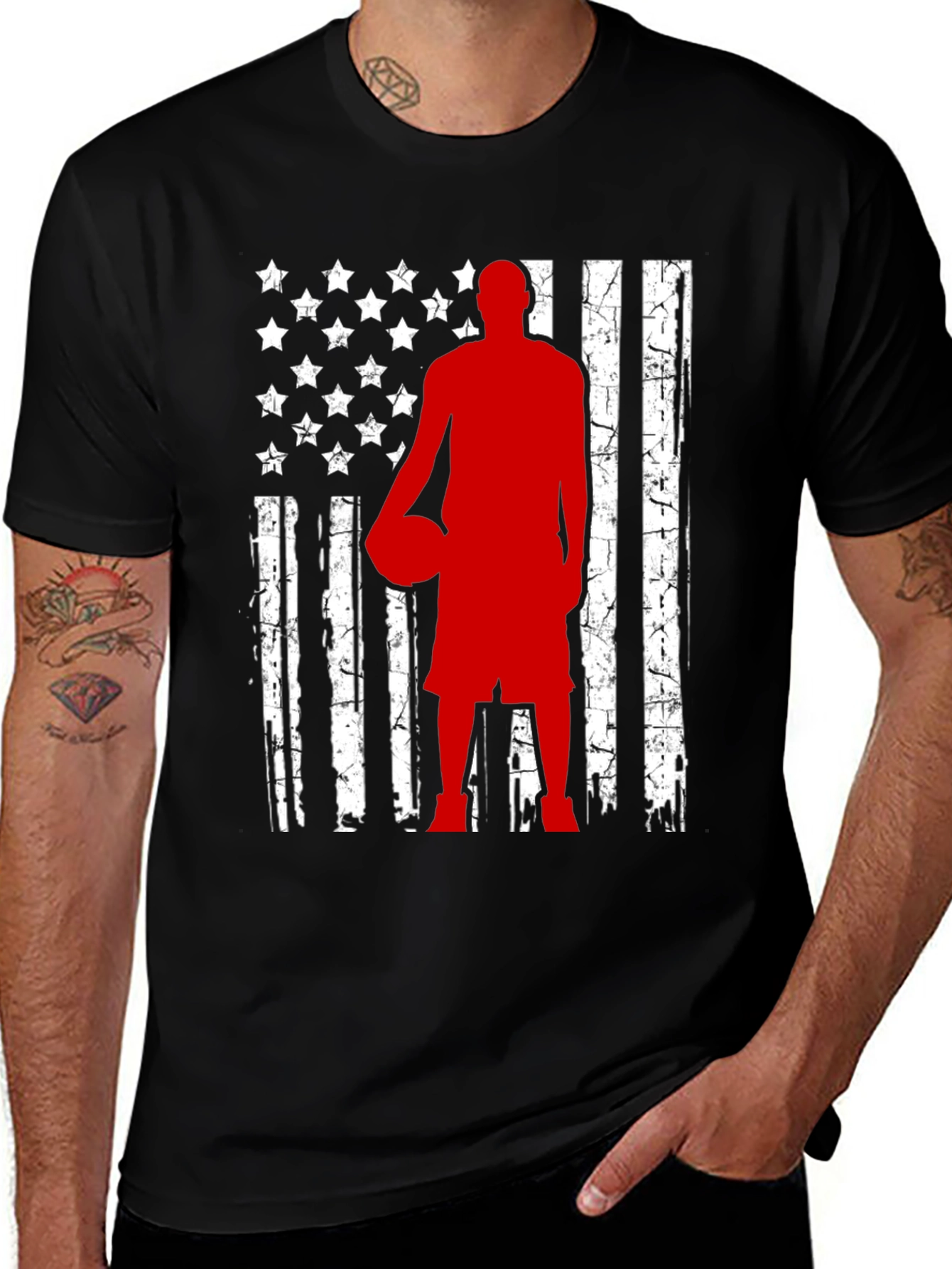 Variant 18 of Basketball American Flag Graphic Tee - Black