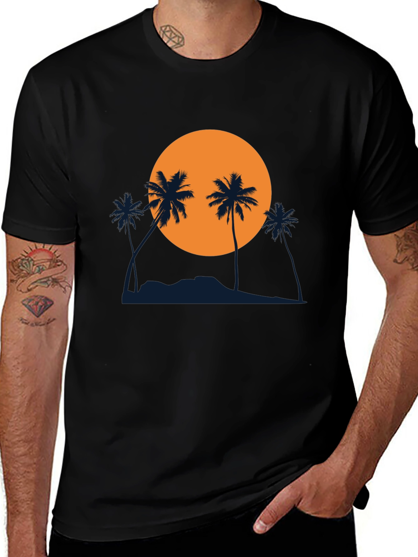 Variant 25 of Sunset Palm Tree Graphic Black T-Shirt