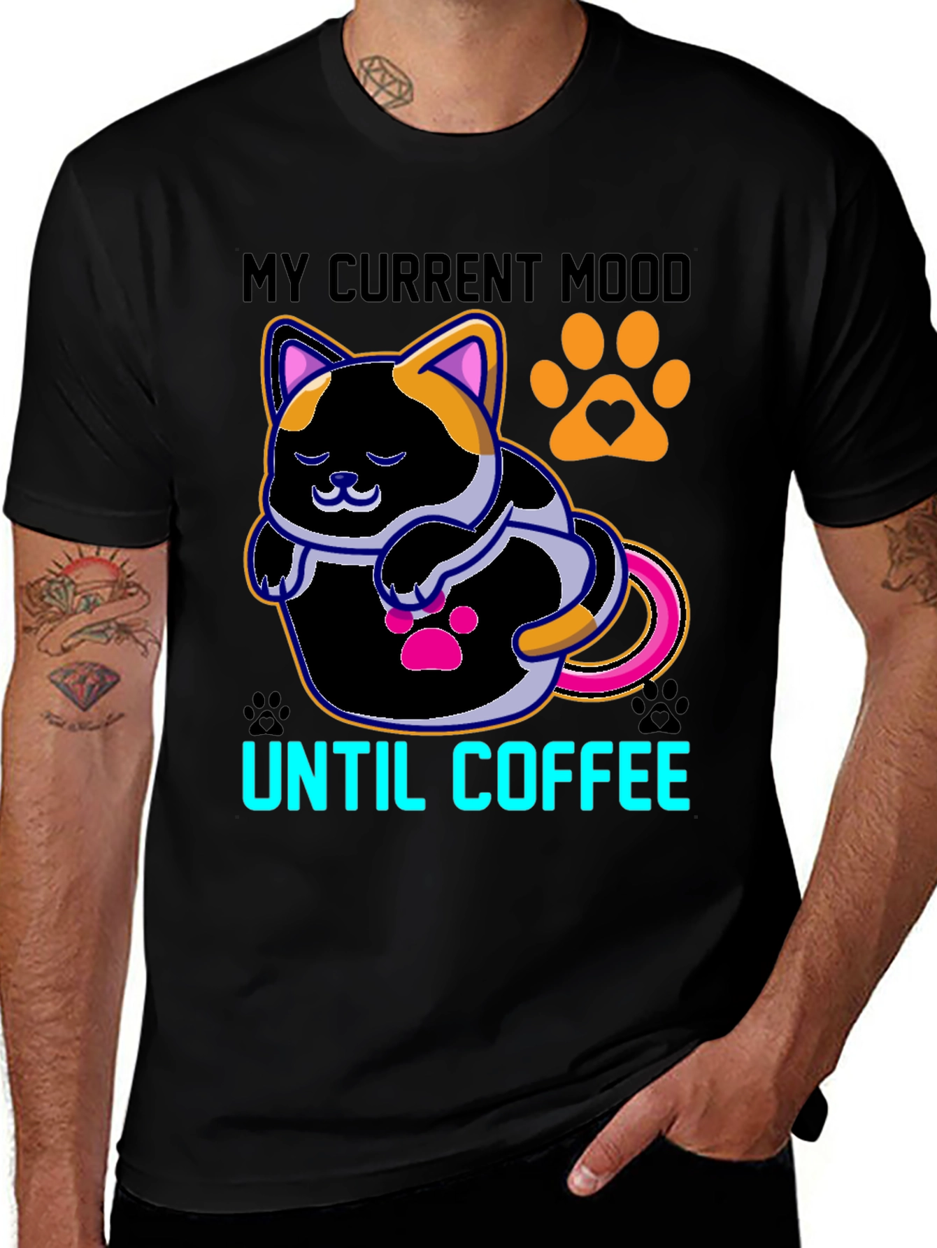 Variant 17 of My Current Mood Until Coffee T-Shirt Cat Lover Tee