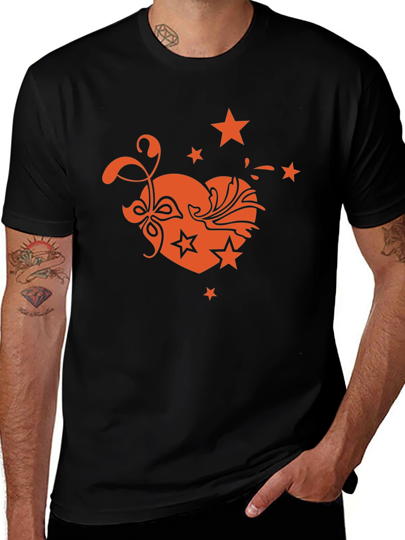 Variant 20 of Heart Star Graphic Tee - Stylish Men's Black T-Shirt