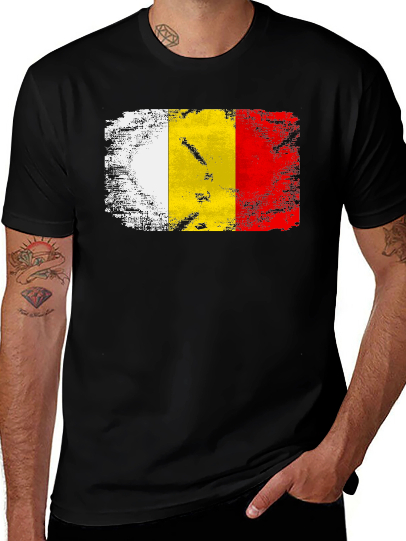 Variant 12 of Belgium Flag Distressed T-Shirt - Black