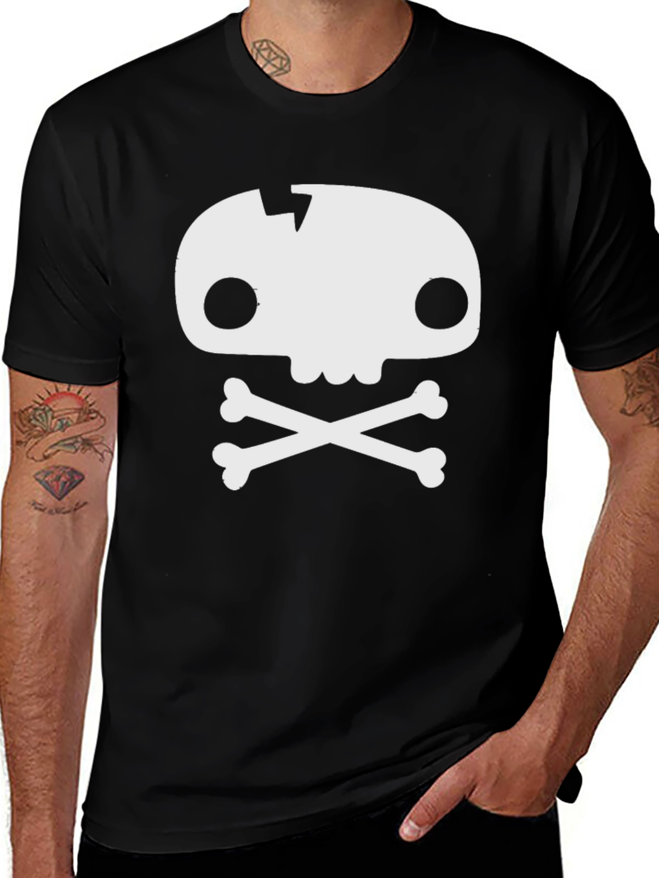 Variant 2 of Skull & Crossbones Graphic Tee - Black Cotton T-Shirt