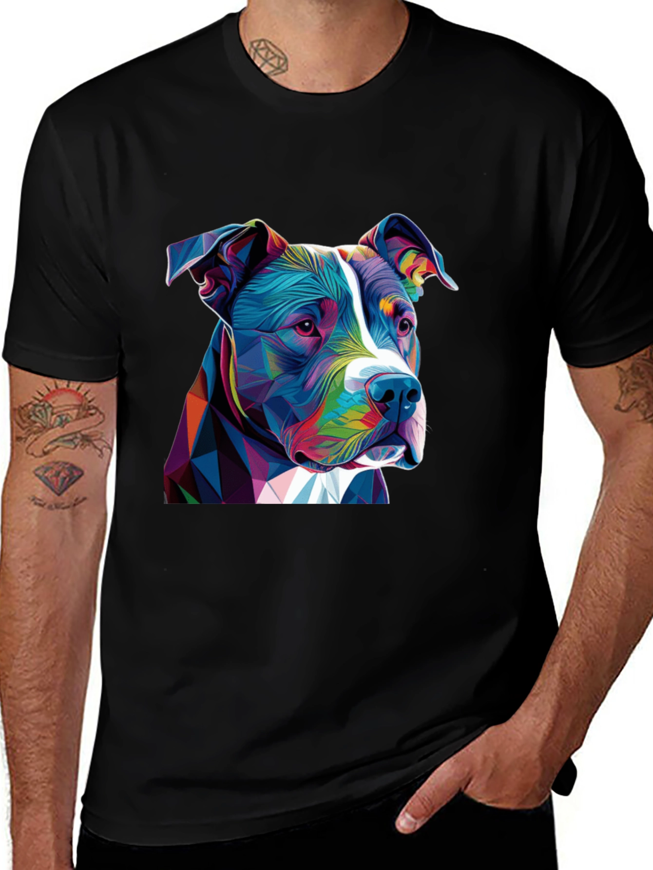 Variant 4 of Geometric Pitbull Graphic Tee - Black Cotton Blend