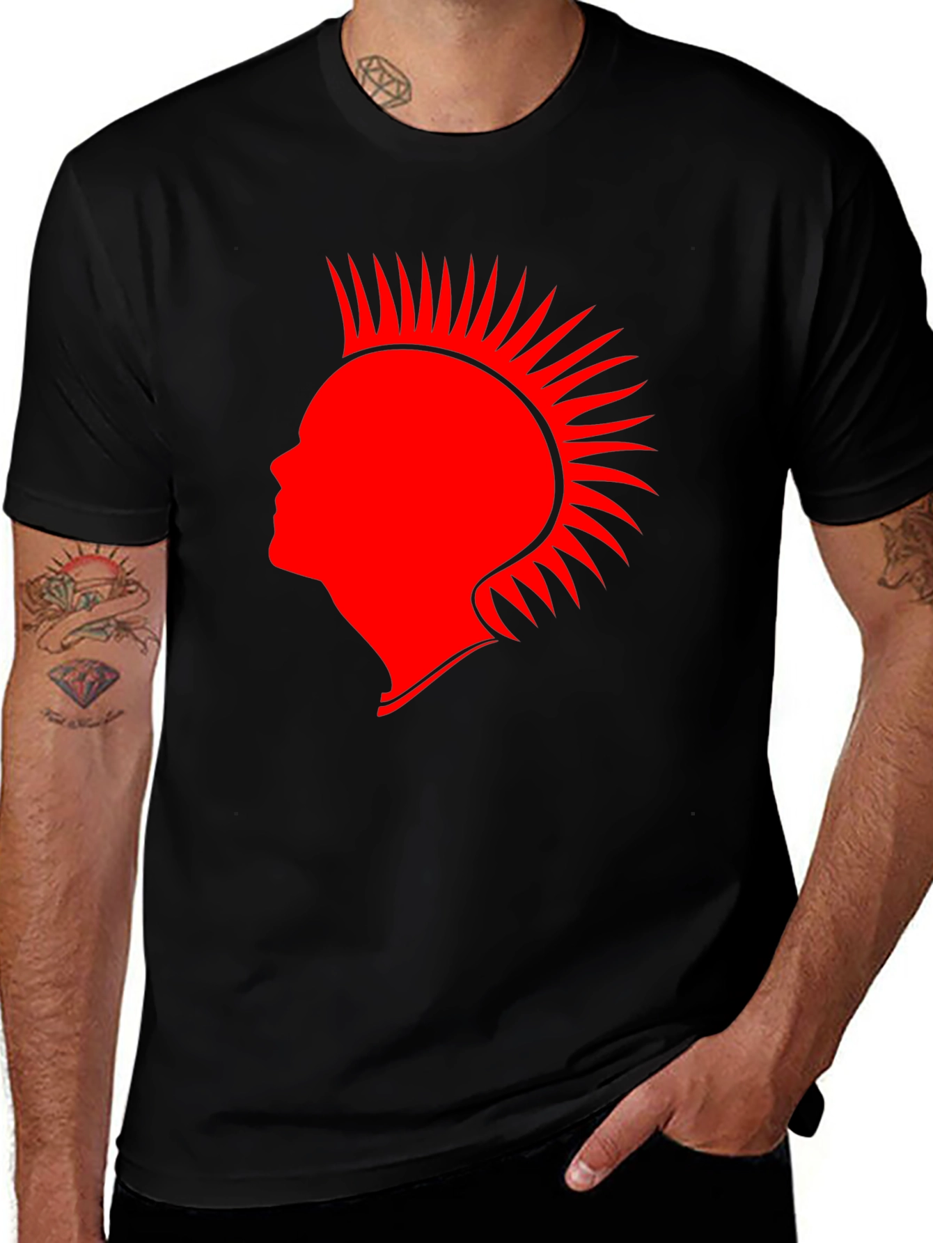 Variant 9 of Red Punk Hairstyle Graphic Black T-Shirt