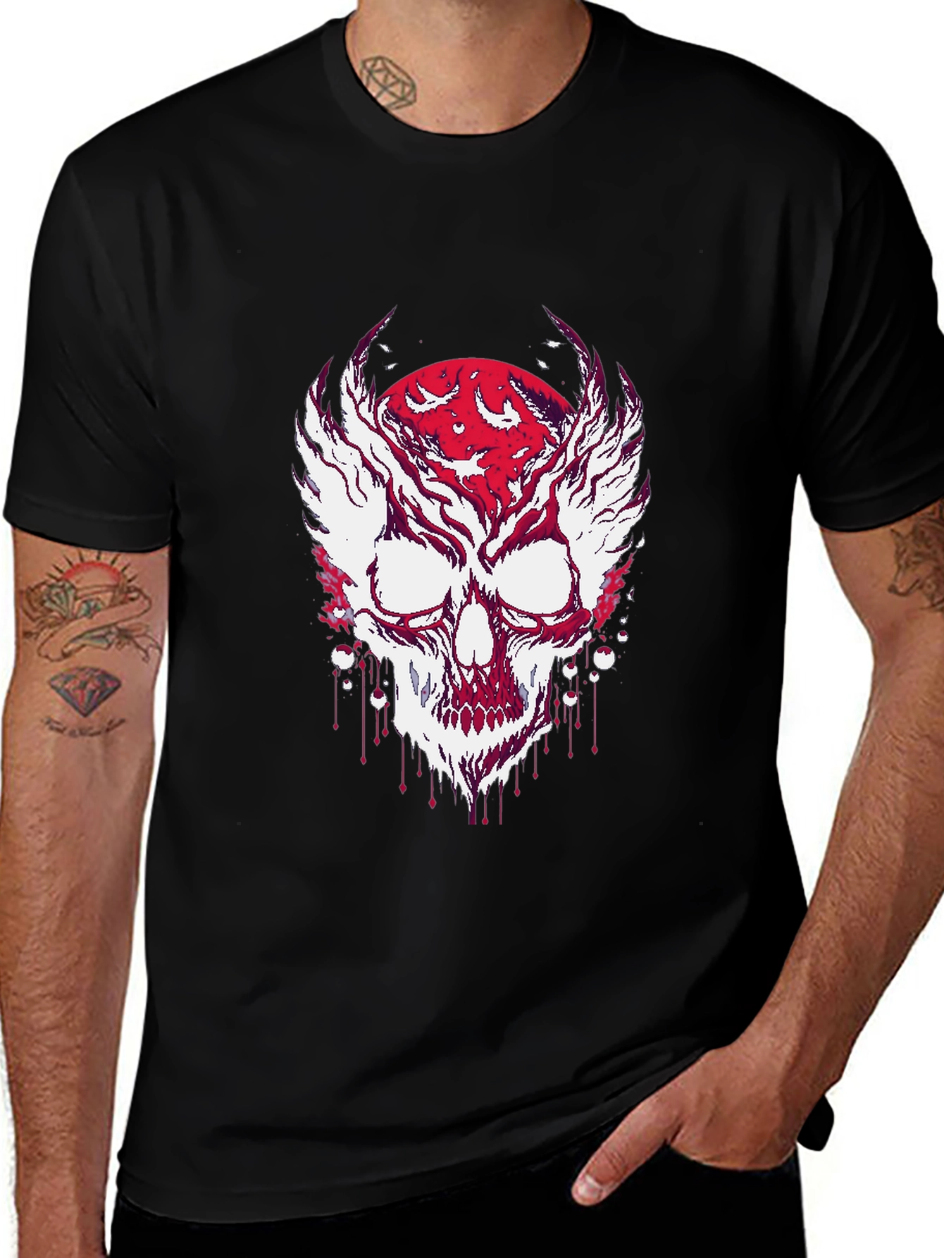 Variant 27 of Skull & Wings Graphic Tee - Dark Aesthetic