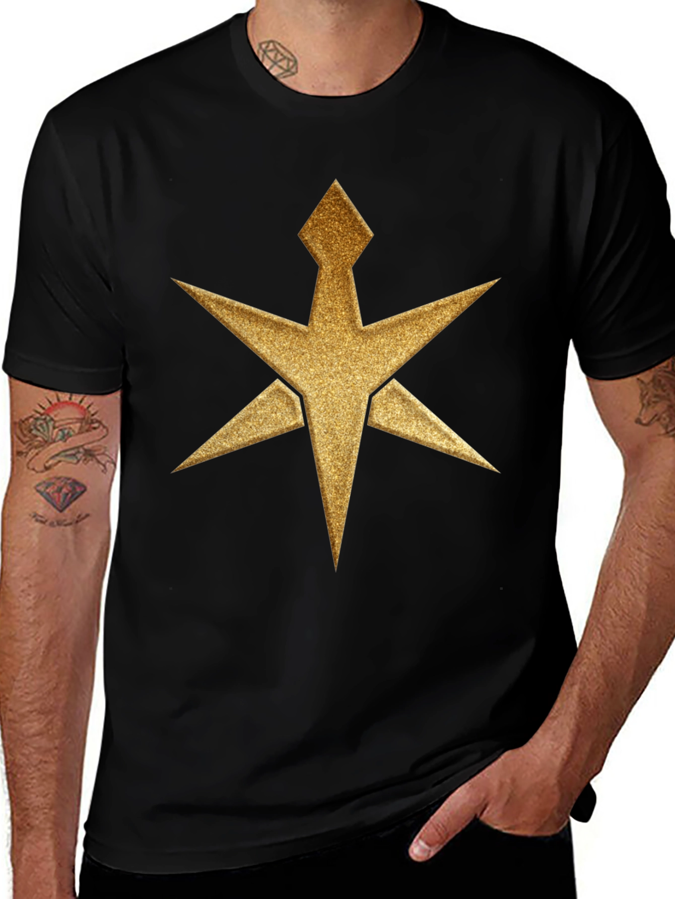 Variant 13 of Gold Starburst Graphic Tee - Black Cotton Blend