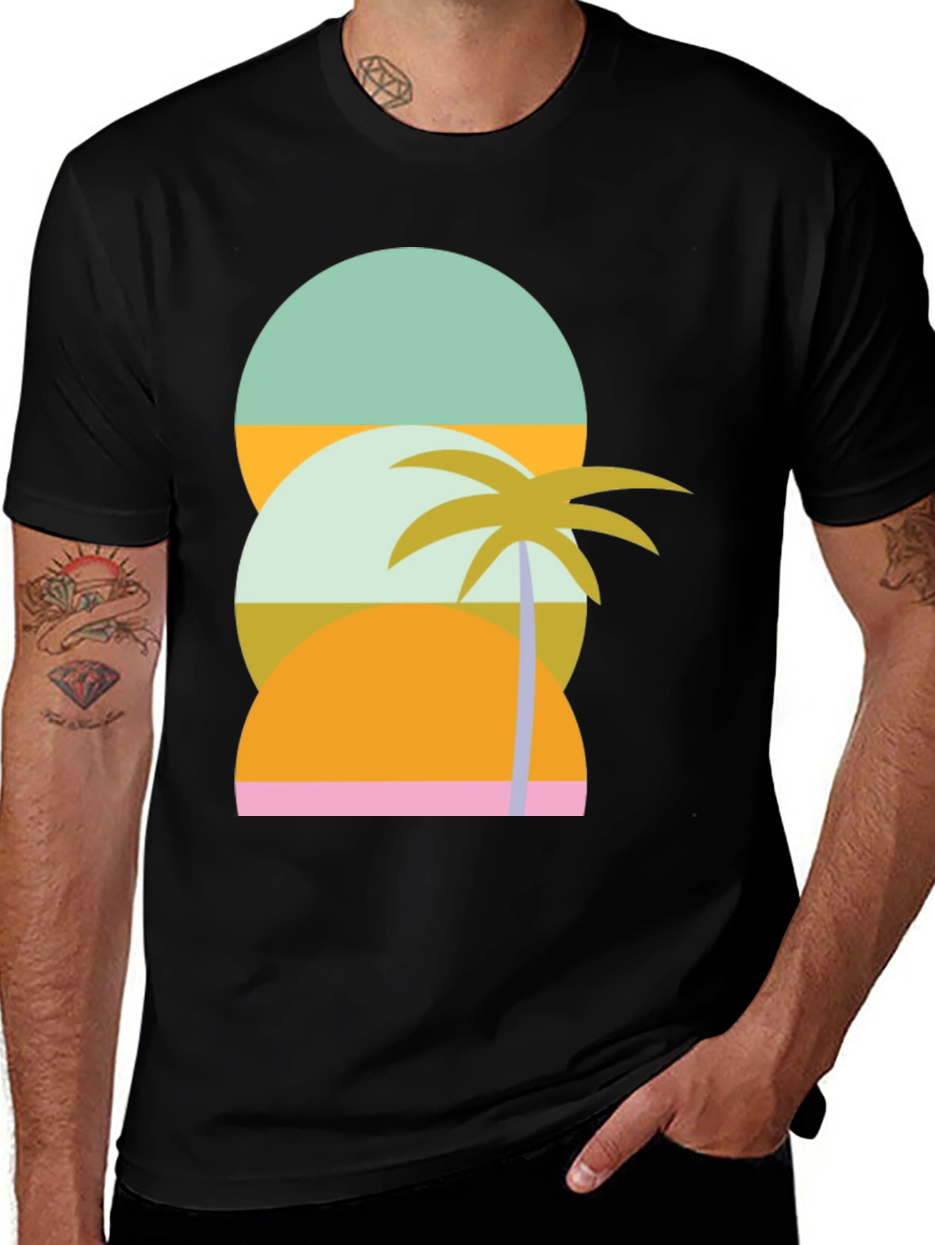 Variant 22 of Retro Tropical T-Shirt - Sunset & Palm Tree Design
