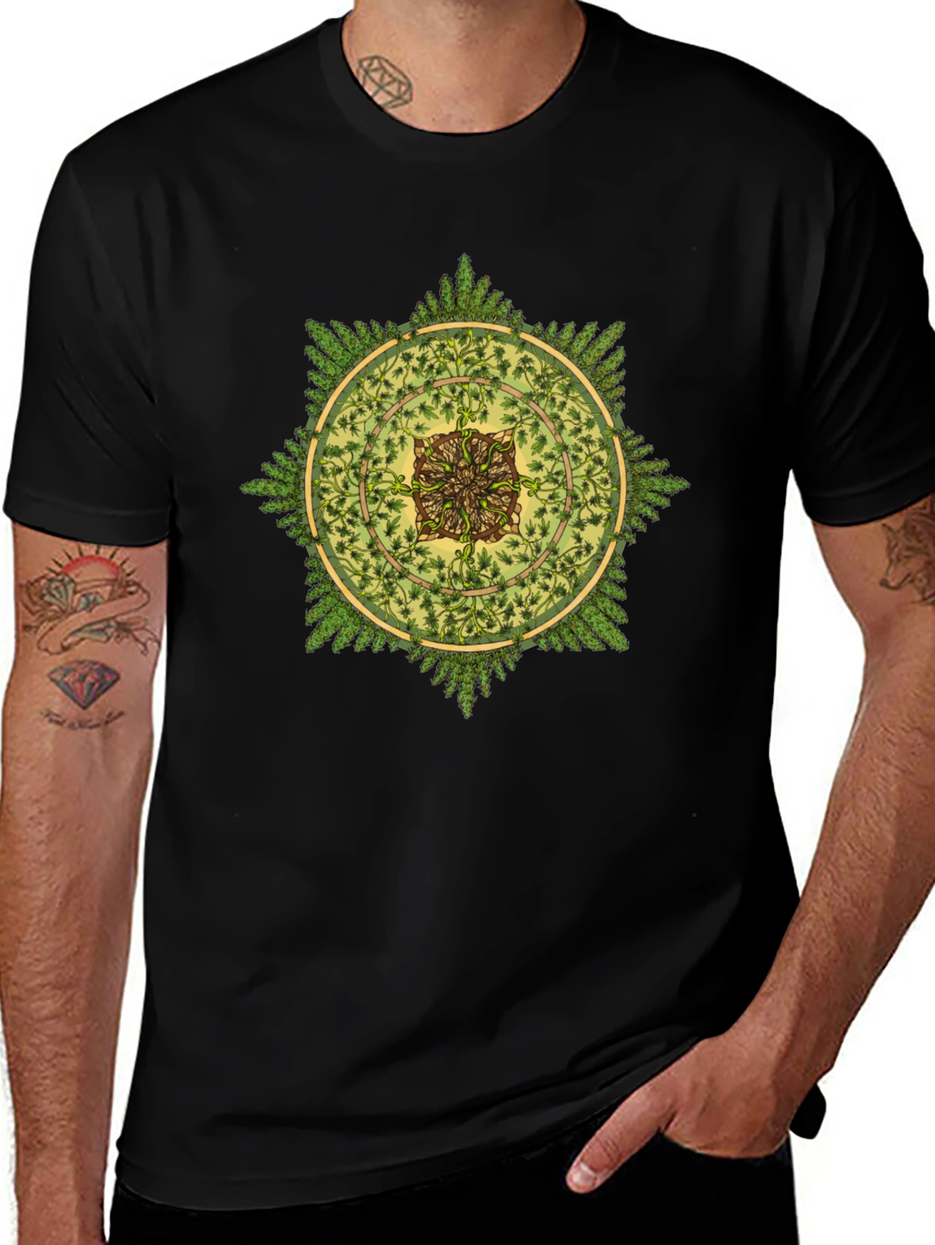 Variant 6 of Nature Mandala Graphic Black T-Shirt