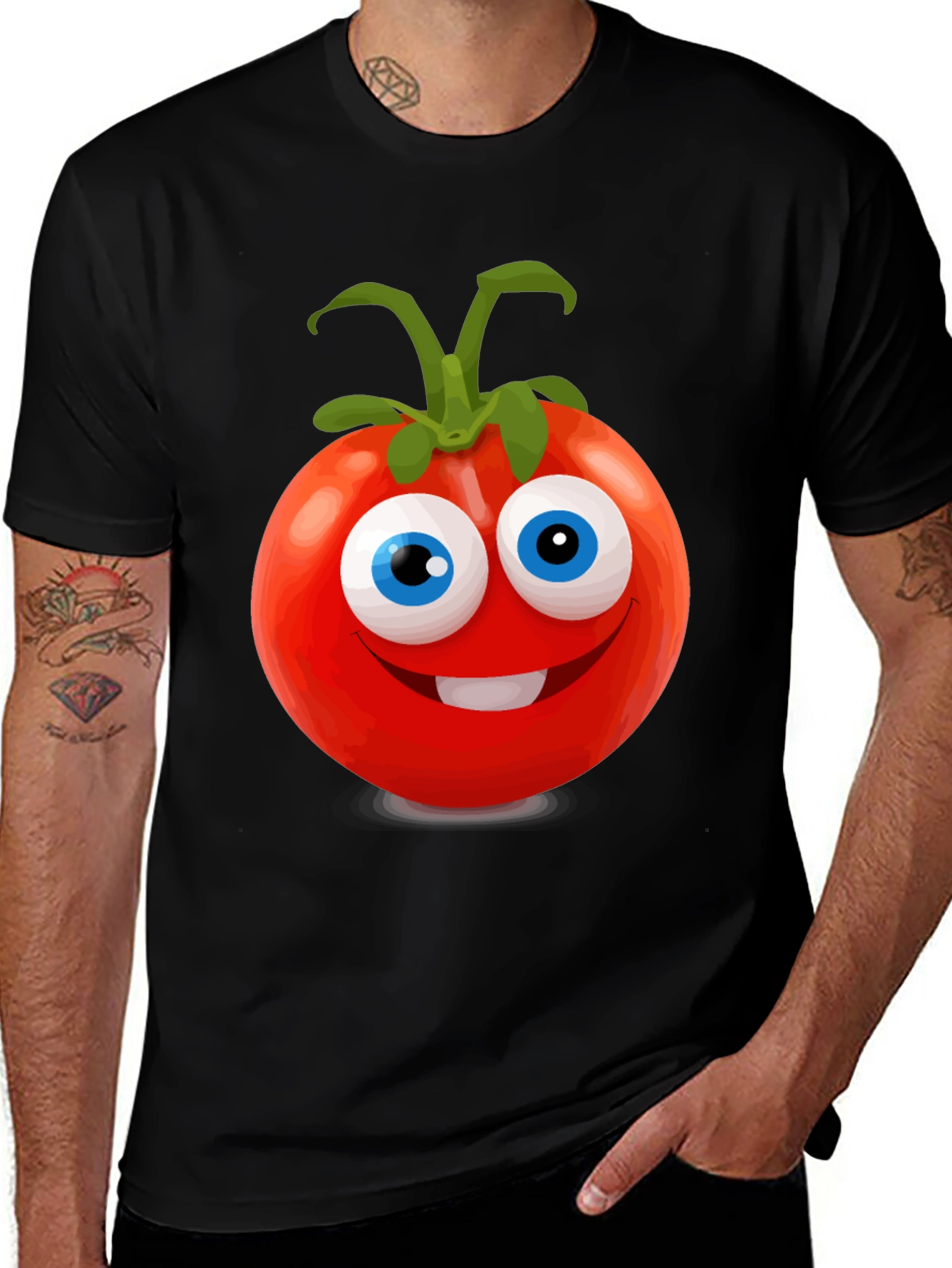 Cartoon Tomato Graphic Black T-Shirt