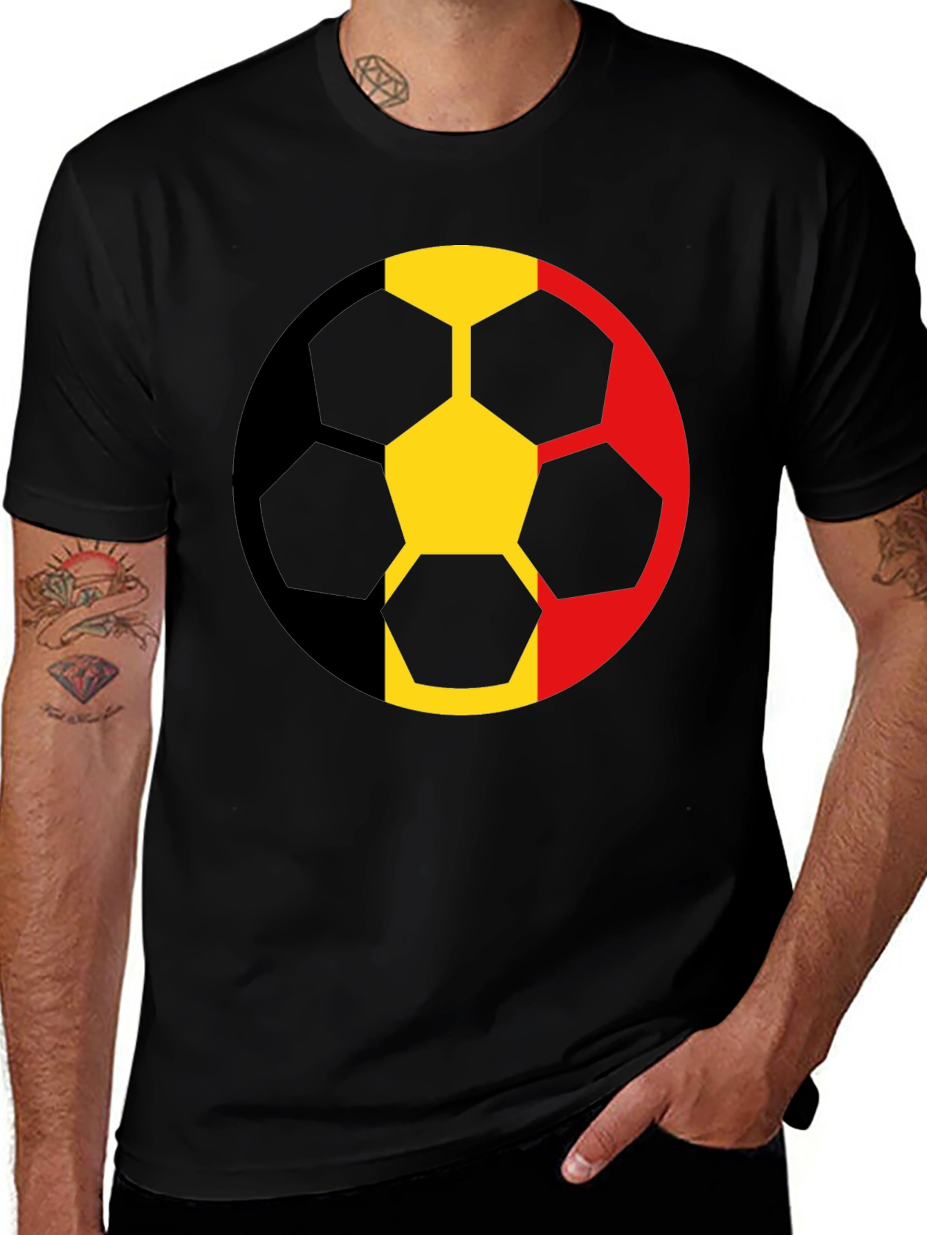 Variant 27 of Belgium Flag Soccer Ball Graphic T-Shirt