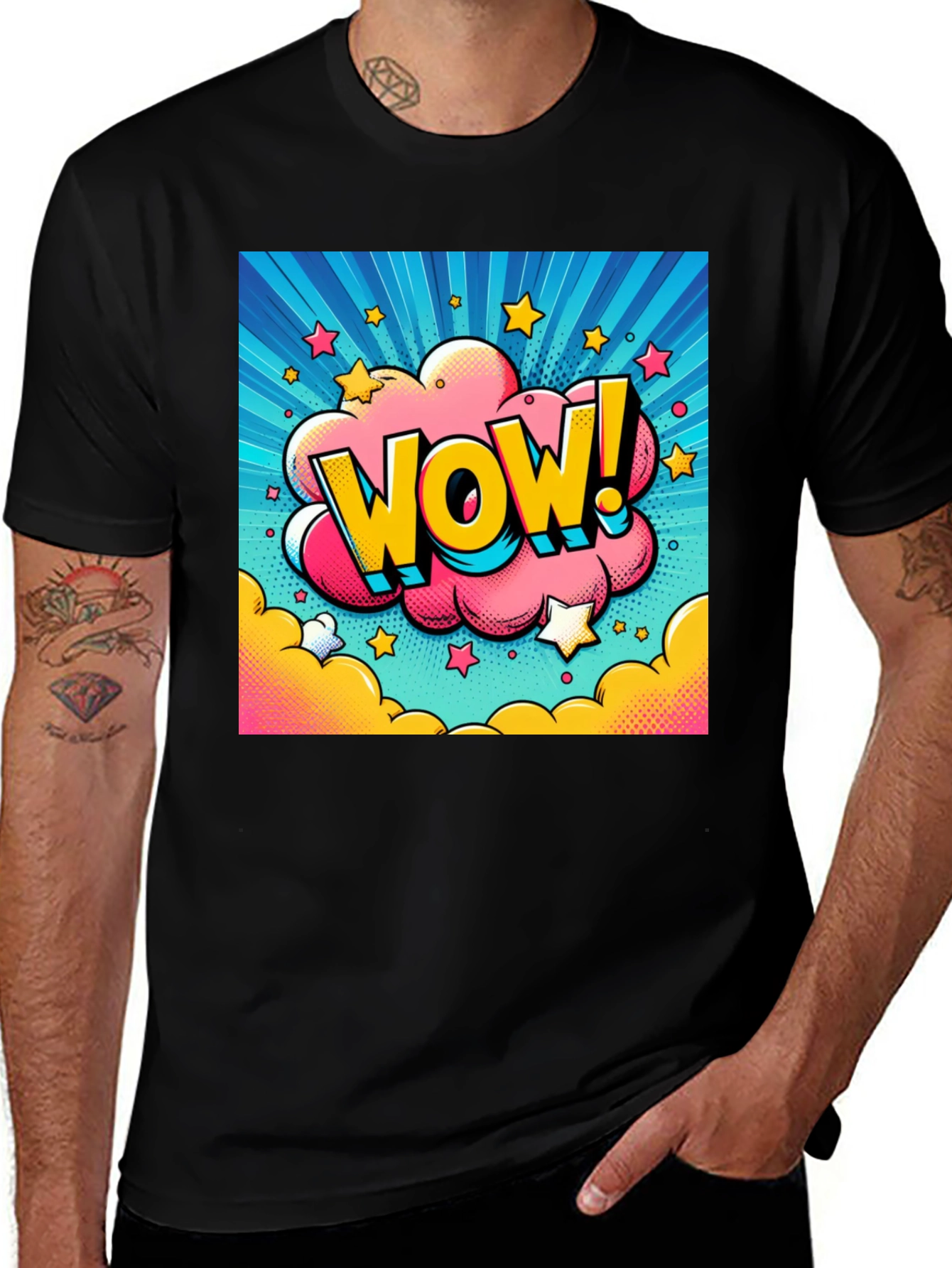 Variant 26 of Wow! Pop Art Graphic Tee - Men's Black T-Shirt