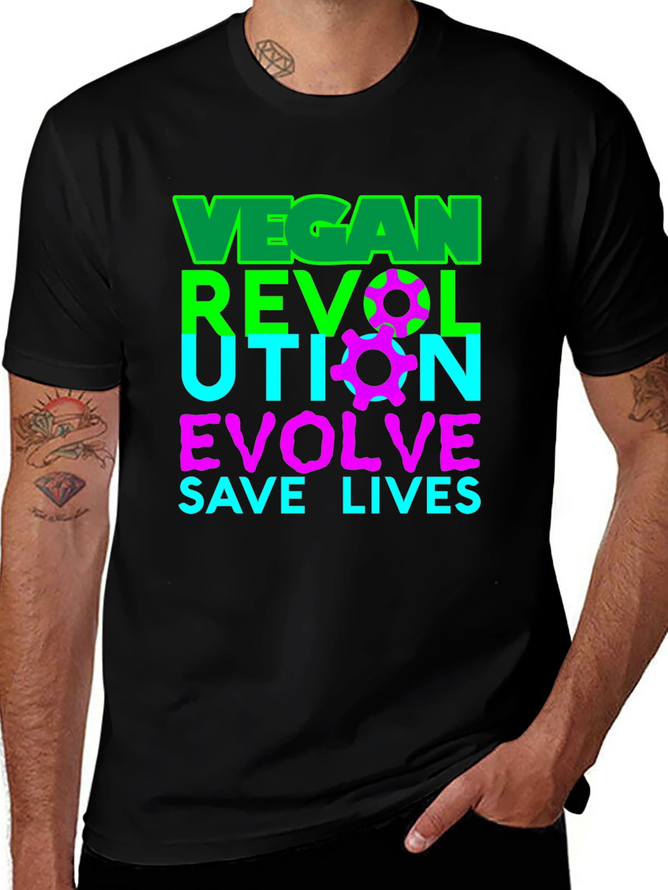 Variant 28 of Vegan Revolution T-Shirt - Evolve Save Lives Tee