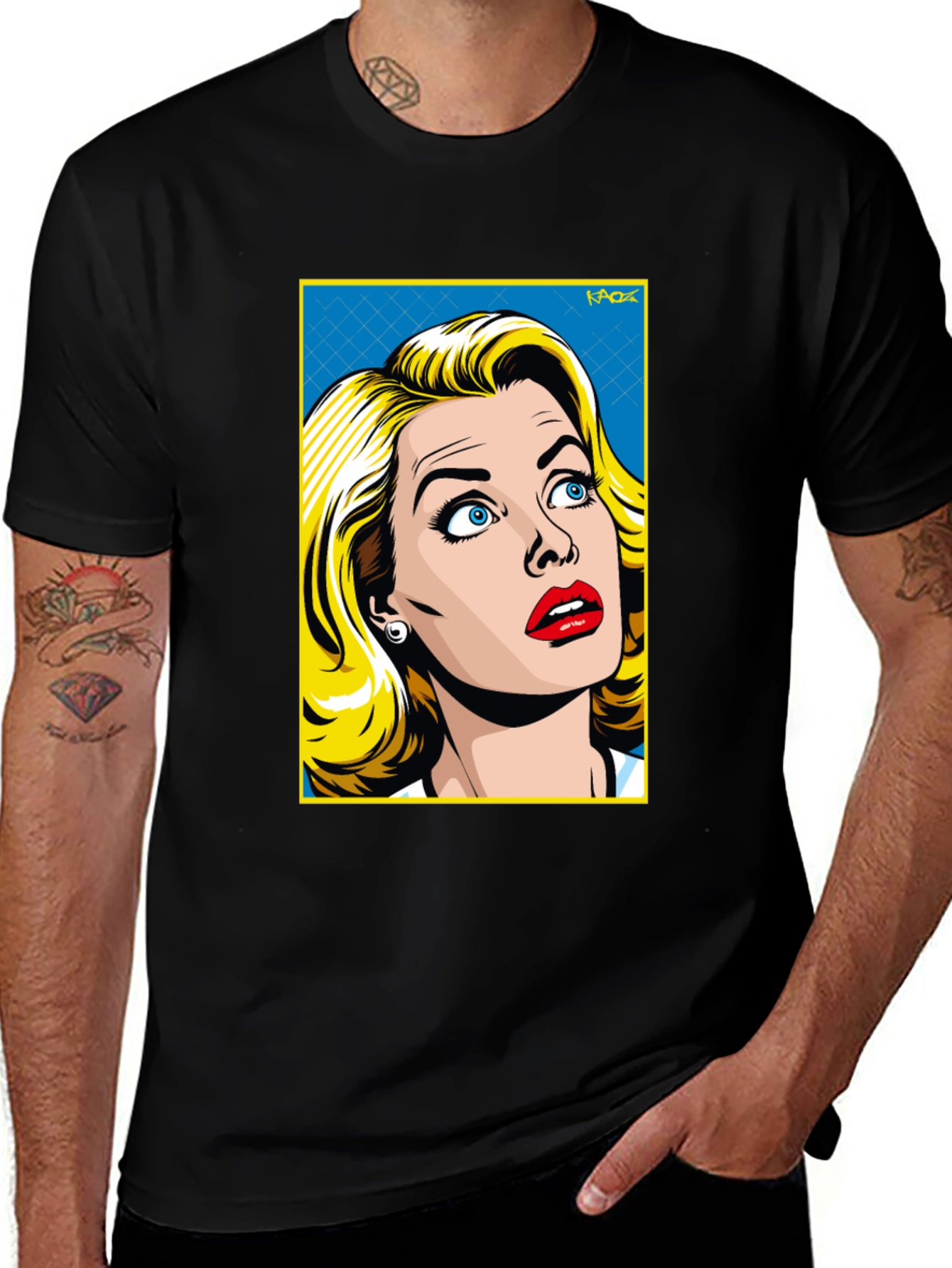 Variant 19 of Retro Pop Art Woman T-Shirt - Black Cotton Tee