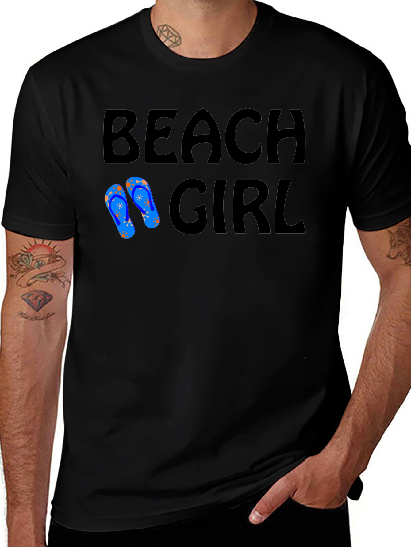 Variant 12 of Beach Girl Black T-Shirt w/ Flip Flops