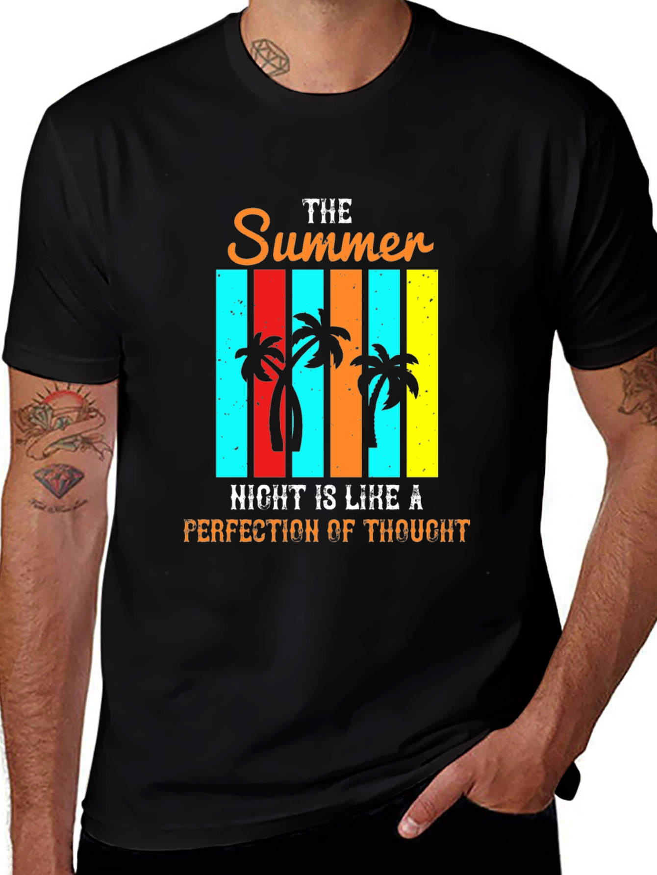 Black Summer Night Palm Tree Graphic T-Shirt main image