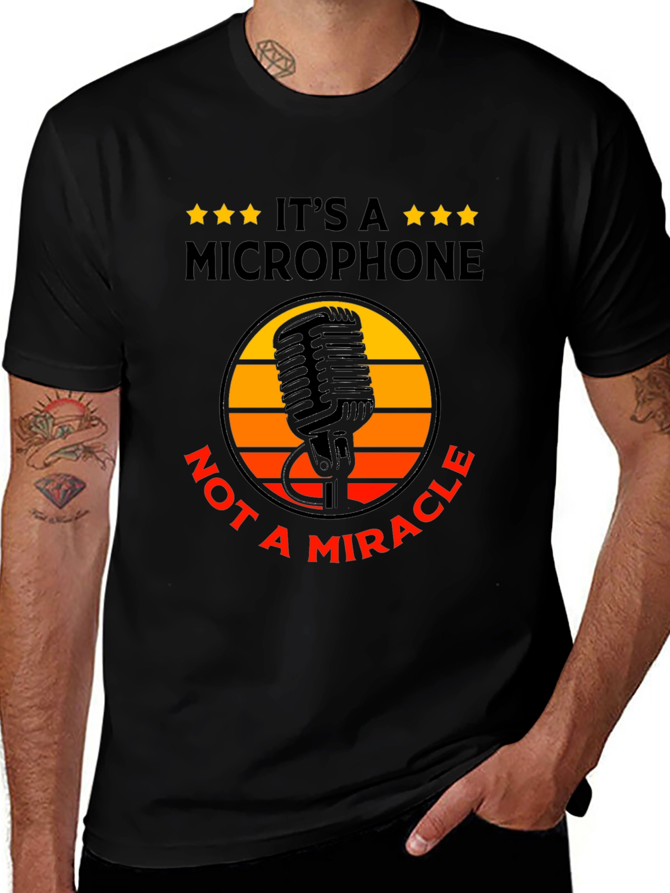 Variant 19 of Retro Microphone Graphic Tee -  "It's a Microphone, Not a Miracle"