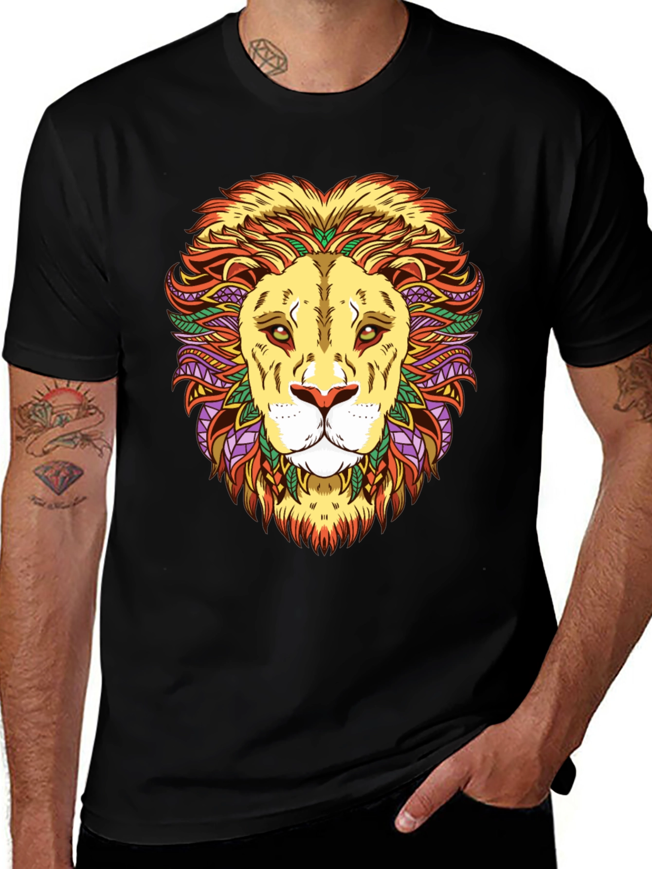 Variant 17 of Lion Head Graphic T-Shirt - Vivid Design, Black Cotton Tee