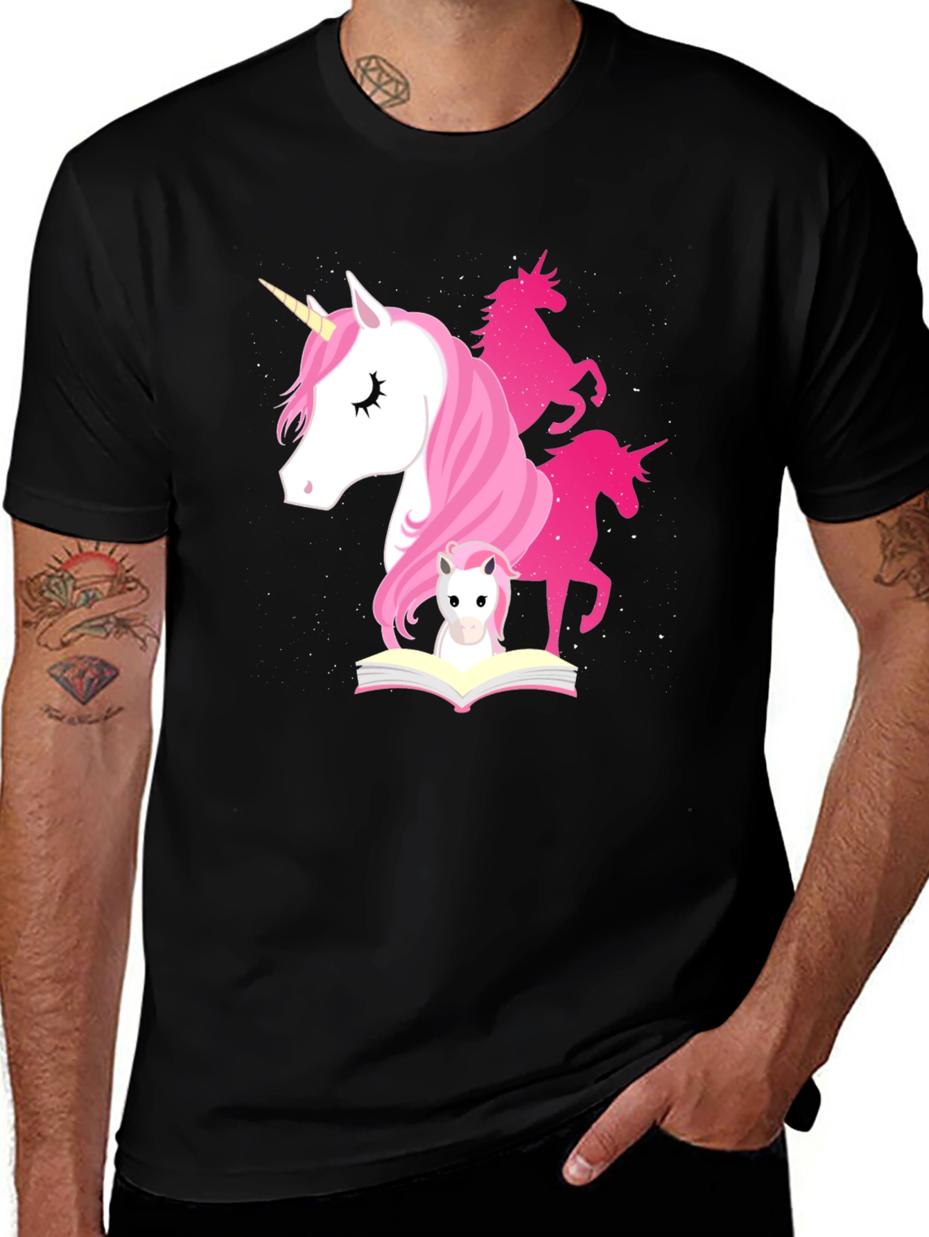 Unicorn Reading T-Shirt - Black Cotton Tee