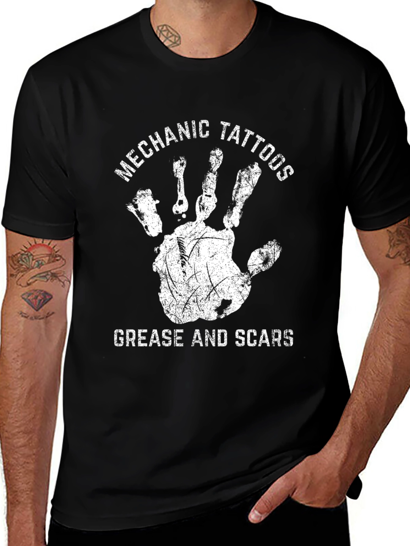 Variant 16 of Mechanic Tattoos Grease and Scars Men's Black T-Shirt